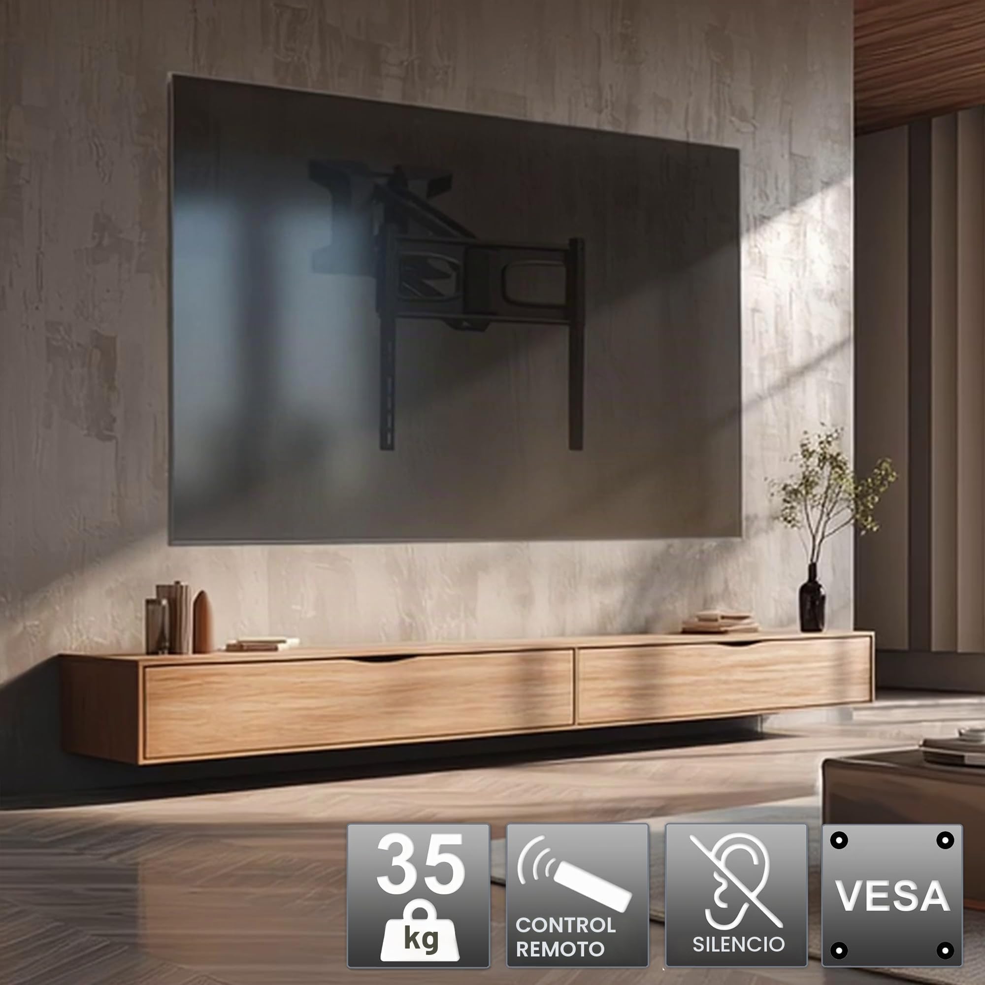 Maclean Soporte de Pared Eléctrico para TV de 37-70" | Altura Ajustable con Mando a Distancia | para Montaje sobre la Chimenea | Máx. VESA 600x400 | hasta 35 kg | MC-891