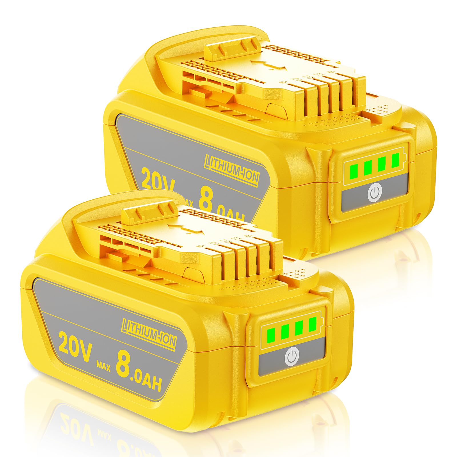 2-Pack 8000mAh Replacement Batteries For DeWalt 20V Max Tools – Compatible With DCB206, DCB201, DCB203, Etc.