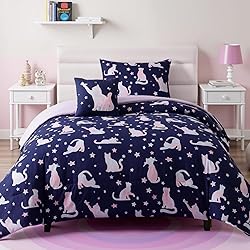 Kaleido Space Twin Comforter Set for Girls -3 Pieces Cute Cat Twin XL Bedding Set with 1 Comforter, 1 Decor Pillow, 1 Pillow Sham