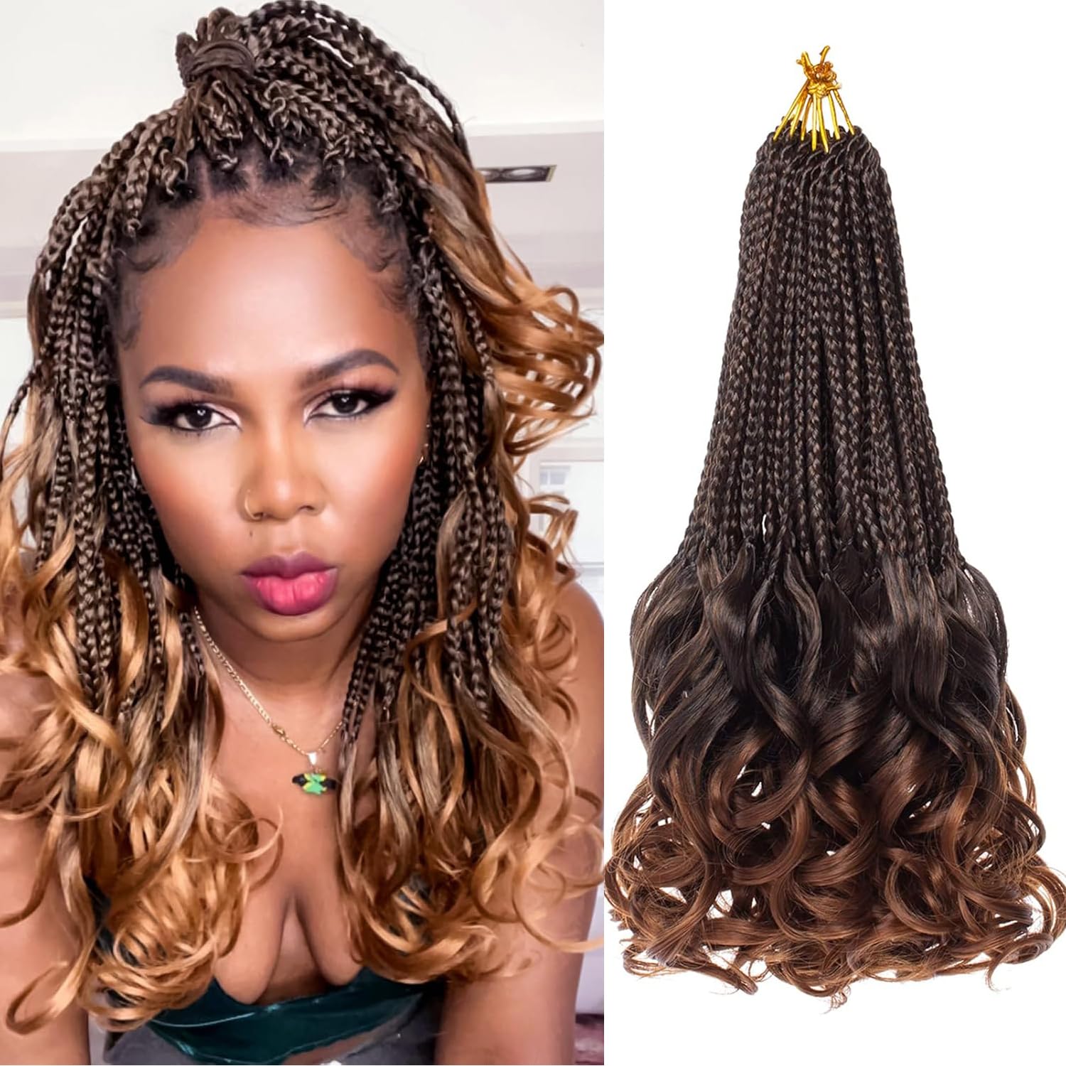 Mscat 14 Inch French Curly Crochet Braids 9 Packs Goddess Box Braids Crochet Hair Pre Looped Crochet Box Braids with Curly Ends Braiding Hair Extensions t30#