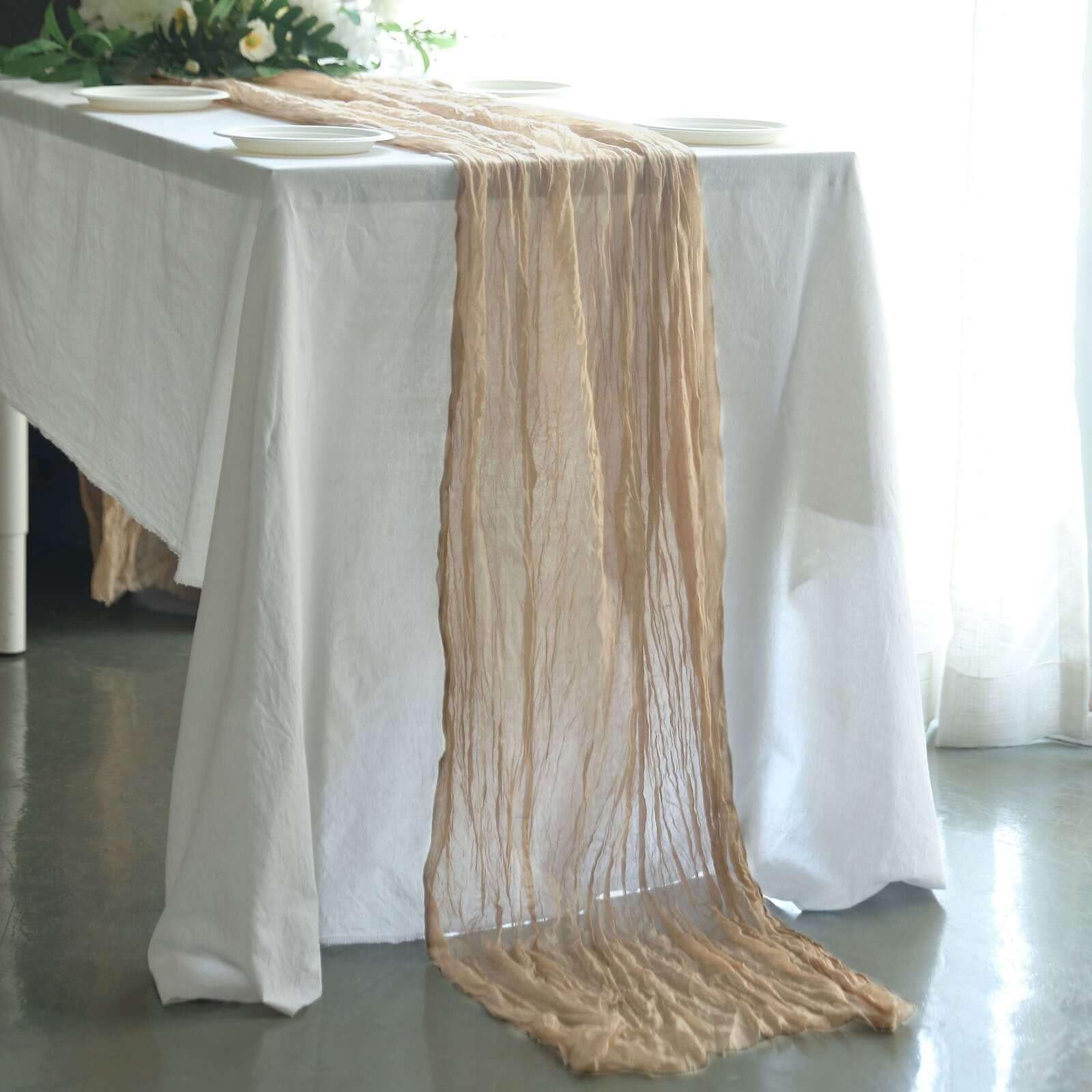 Efavormart 10FT Beige Gauze Cheesecloth Table Runner, Gauze Fabric Boho Wedding Arbor Decor