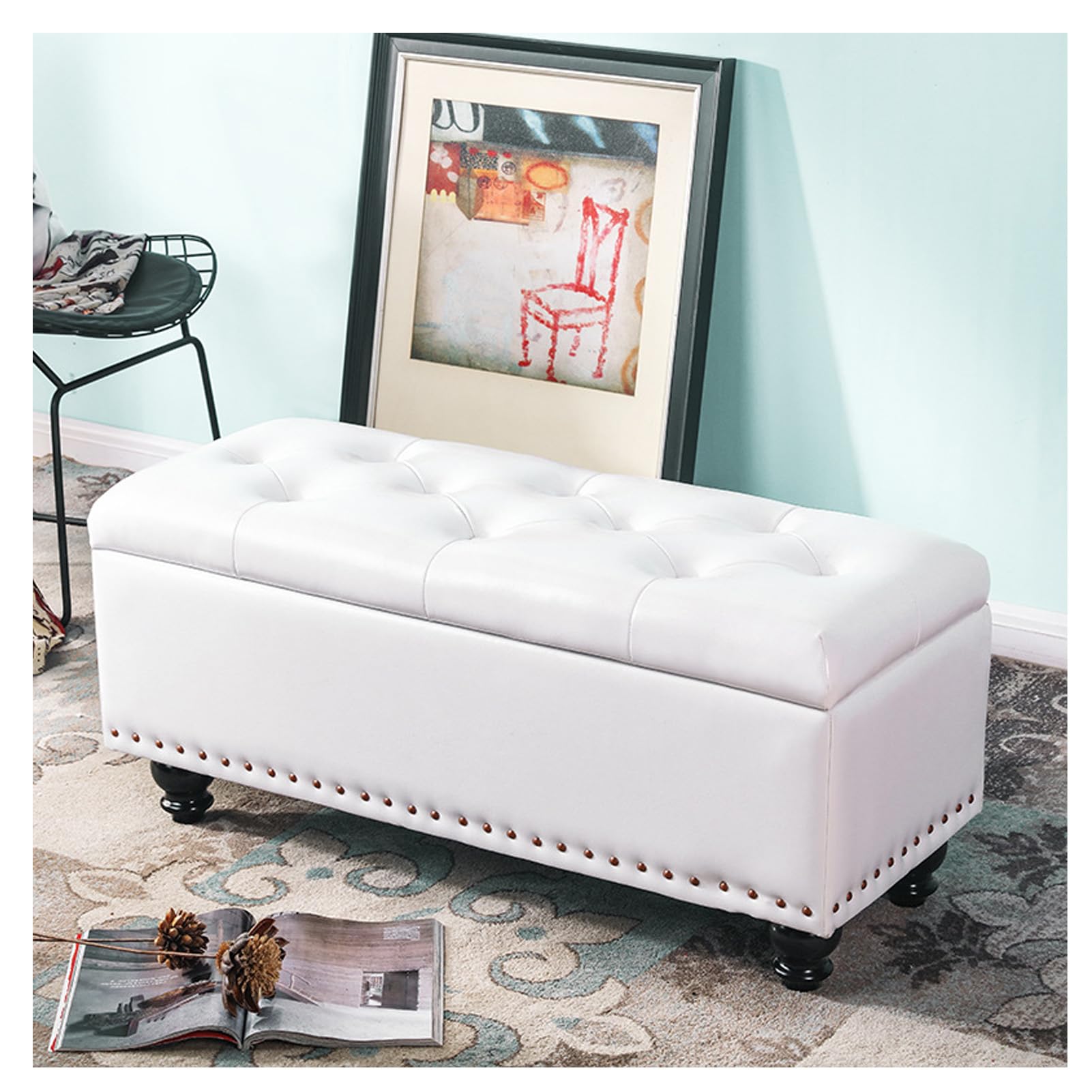 Banc de rangement rembourré de chambre et entrée, coffre de lit 99x41x46cm