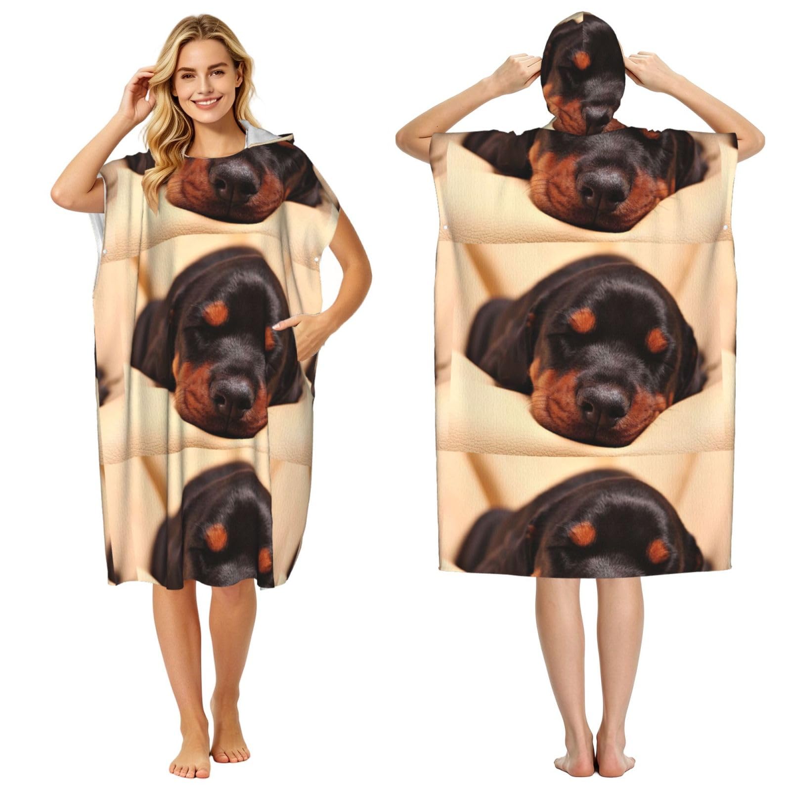 Poadnly Doberman Puppy Sleeping Dogs Pets Dogs Doberman, Adult Hooded Beach Towel 90 x 110 cm,Changing Bath Robe, Surf Poncho Towel For Women Men