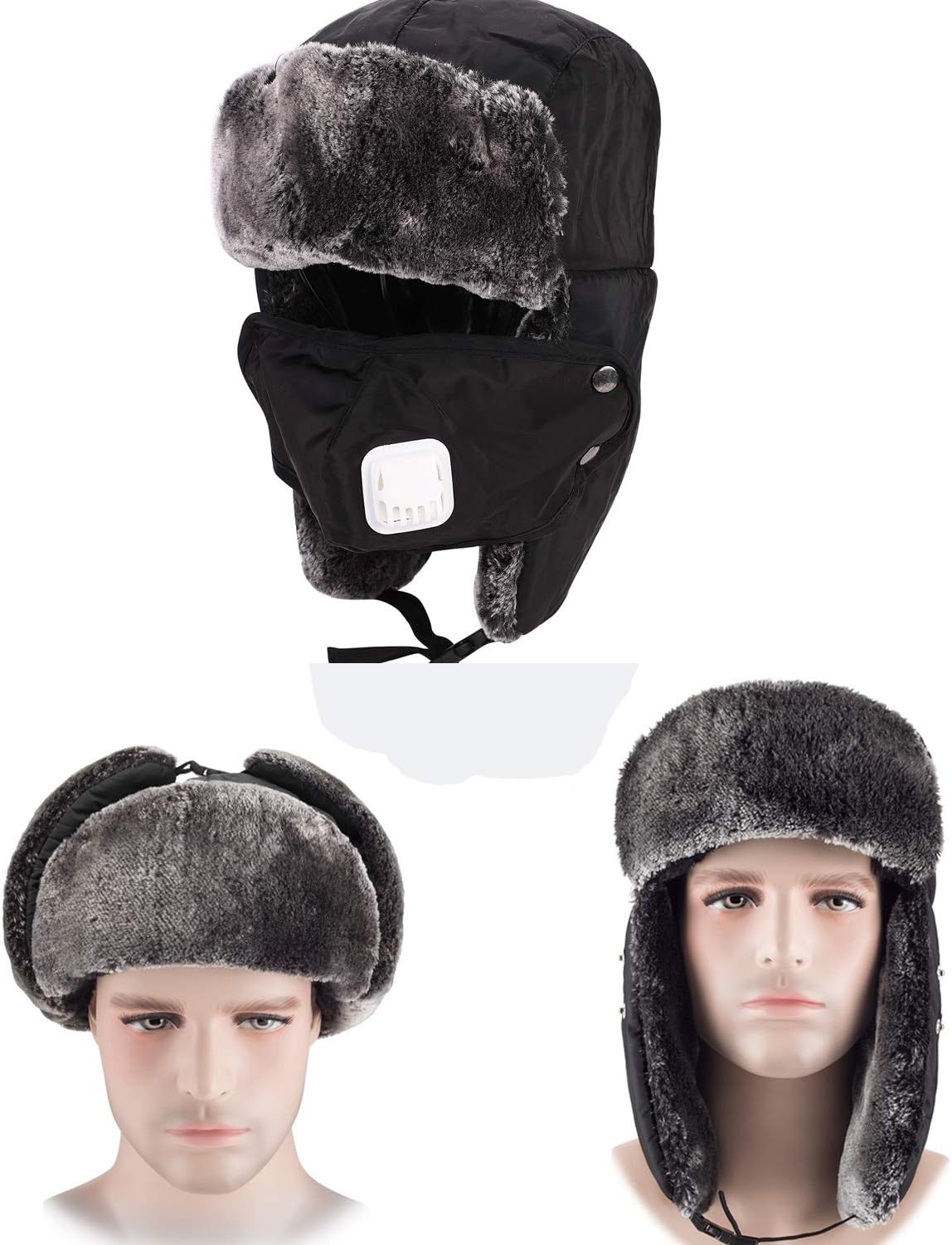 Kids Trapper Skiing Hat Russian Winter Thermal Warm Waterproof Windproof Hunting Thick Outdoor Snowboard Cycling Breathable Trooper Ear Flap Cap for Boy Girl Black - Image 7