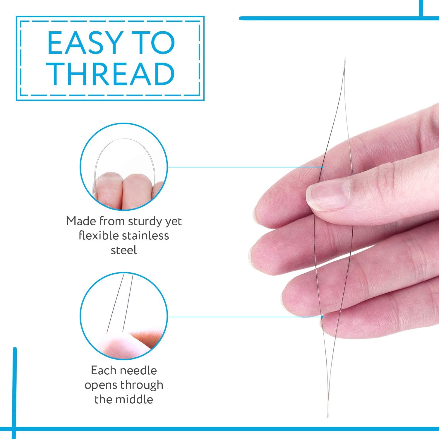 15 Pack Big Eye Beading Needles 3 Sizes - Easy to Thread, Reduces Fumbling, Great for All Jewelry Making and Beading Projects - Includes Needle Tube (Color May Vary)