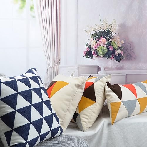 Miniatura 6 de JWH Funda de almohada de terciopelo colorida decorativa para lumbar, con apliques triangulares, fundas de almohada largas para sofá, cama,