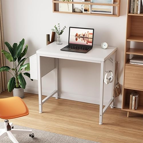 Miniatura 9 de Lufeiya Escritorio blanco para computadora para dormitorio, mesa de estudio simple y moderna de 40 pulgadas, escritorio de escritura para niños,