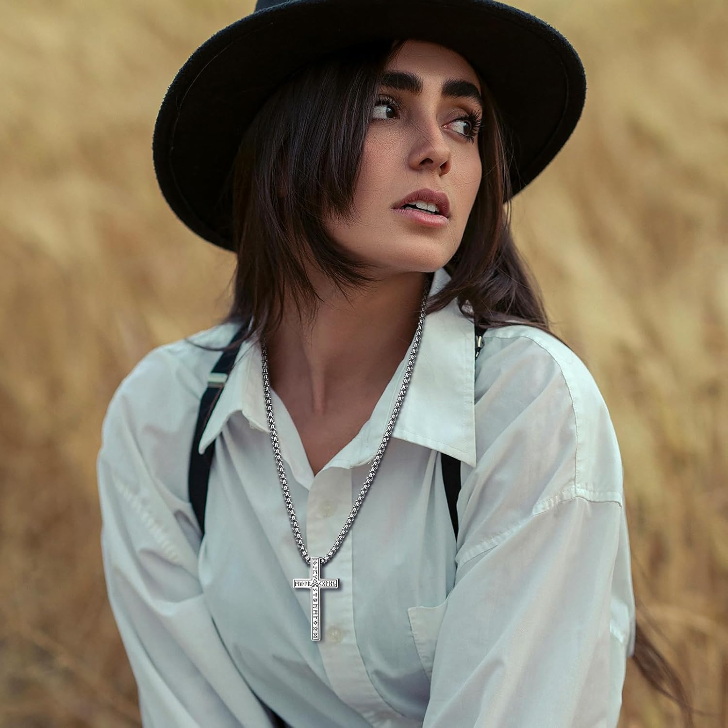 Set Collana E Bracciale Uomo OIDEA - Acciaio Inox Con Nodo Celtico E Croce, Pelle Vera, Oro E Argento - Foto 2