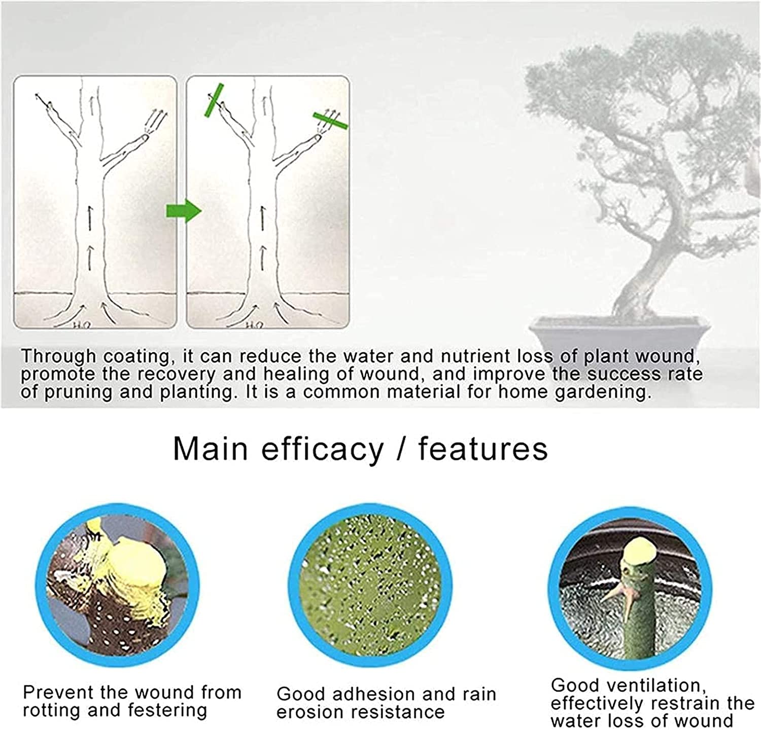 Plant Restoring Regrowth Sealant, Bonsai Tree Wound Paste, Tree Wound Bonsai Cut Paste, Smear Agent Pruning Compound Sealer with Brus