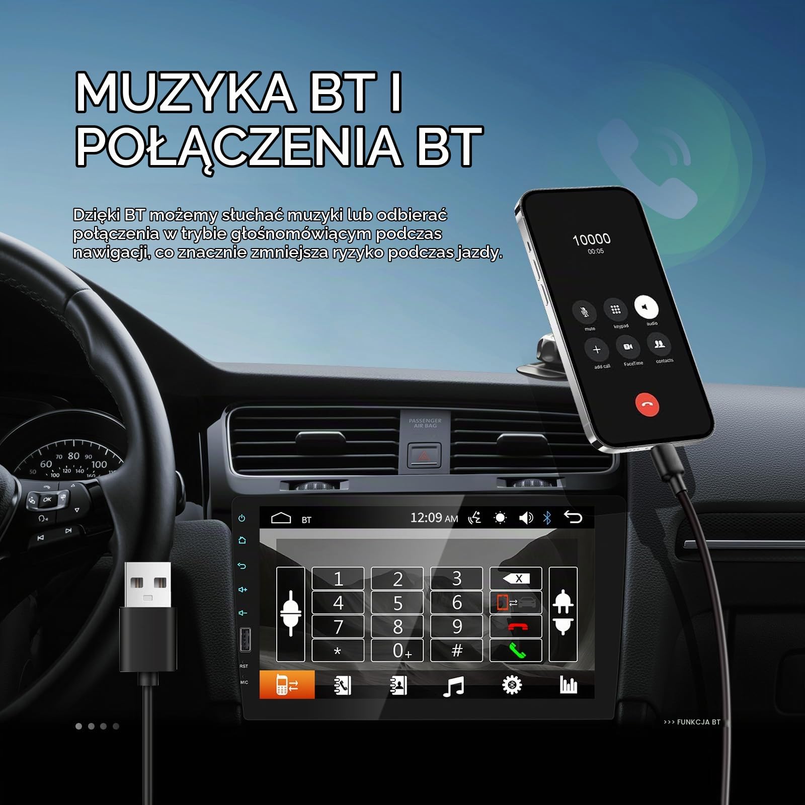 1 DIN radio samochodowe Bluetooth ekran dotykowy 9 cali stereo samochód ekran Double Din radio obsługuje FM, USB, EQ, lusterko do telefonu, z tylną kamerą