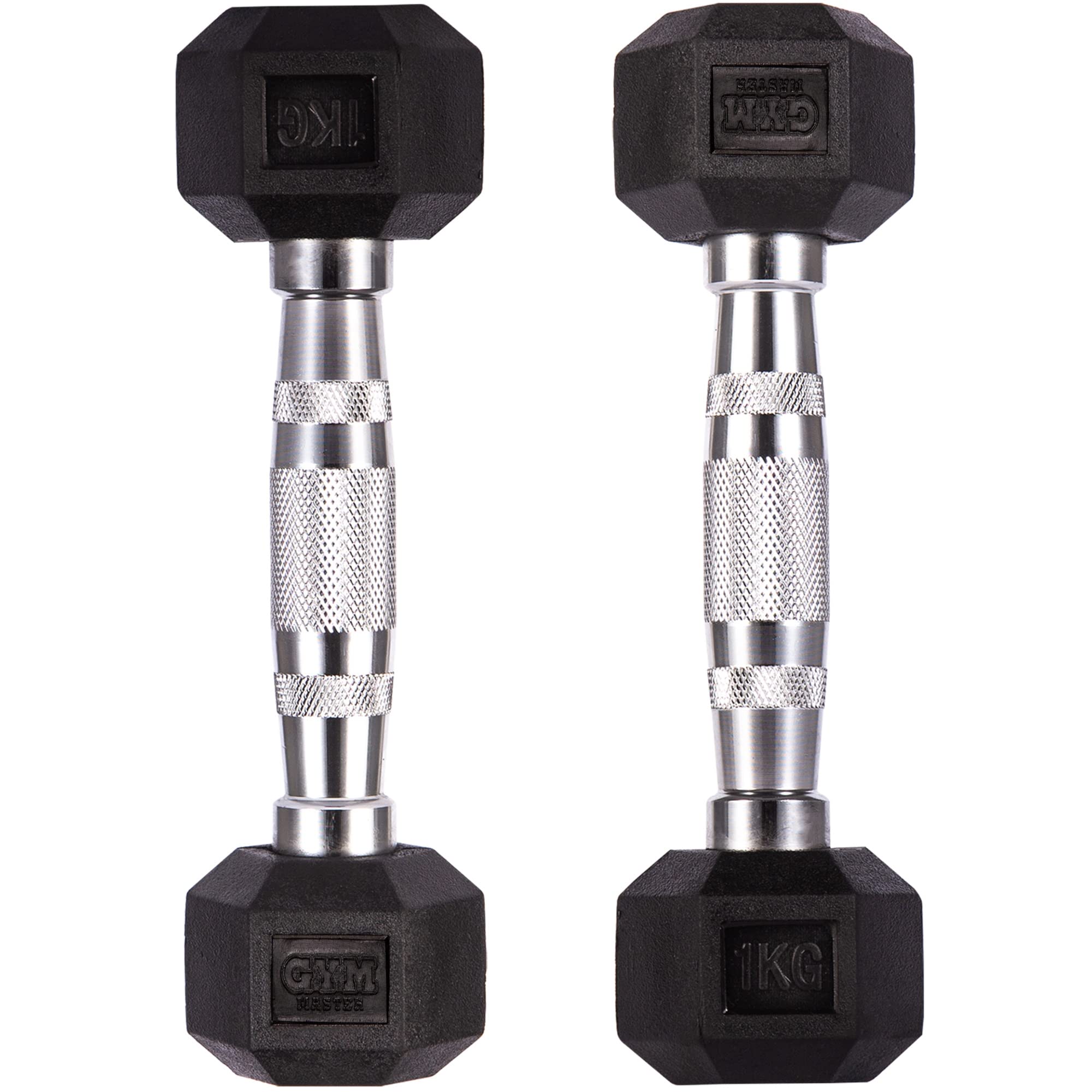 GYM MASTER Hex Dumbbells - Rubber Encased Cast Iron Hand Weights and Optional 3 Tier Rack - Pair of 01KG (2KG Total) — image 1