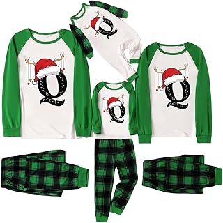 Family Christmas Pajamas Matching Sets 2024 Alphabet Xmas Pjs for Couples Cute Long Sleeve Jammies Holiday Sleepwear