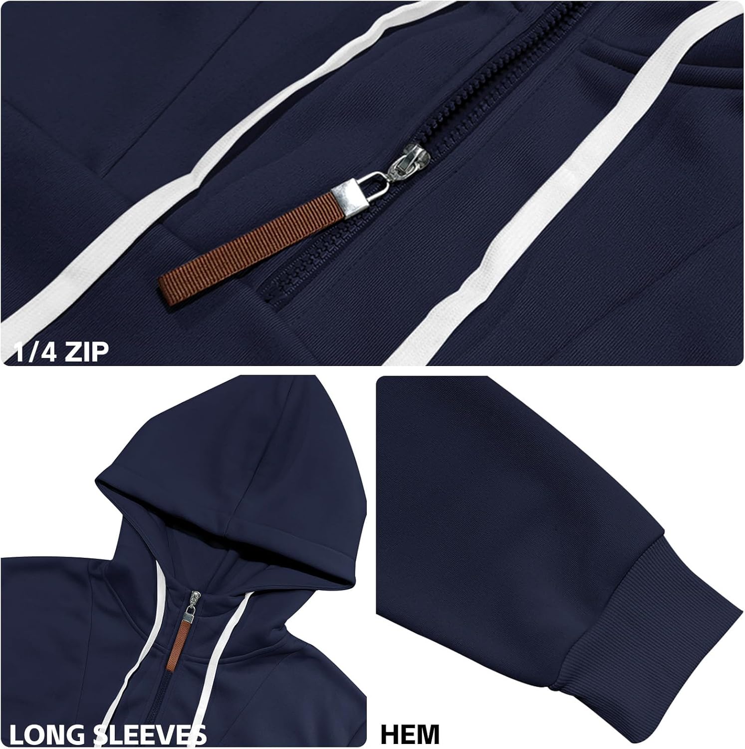 Mens Quarter Zip Hoodie Sweatshirt Warm Fleece Long Sleeve Pullover Hoodies for Men - Image 6