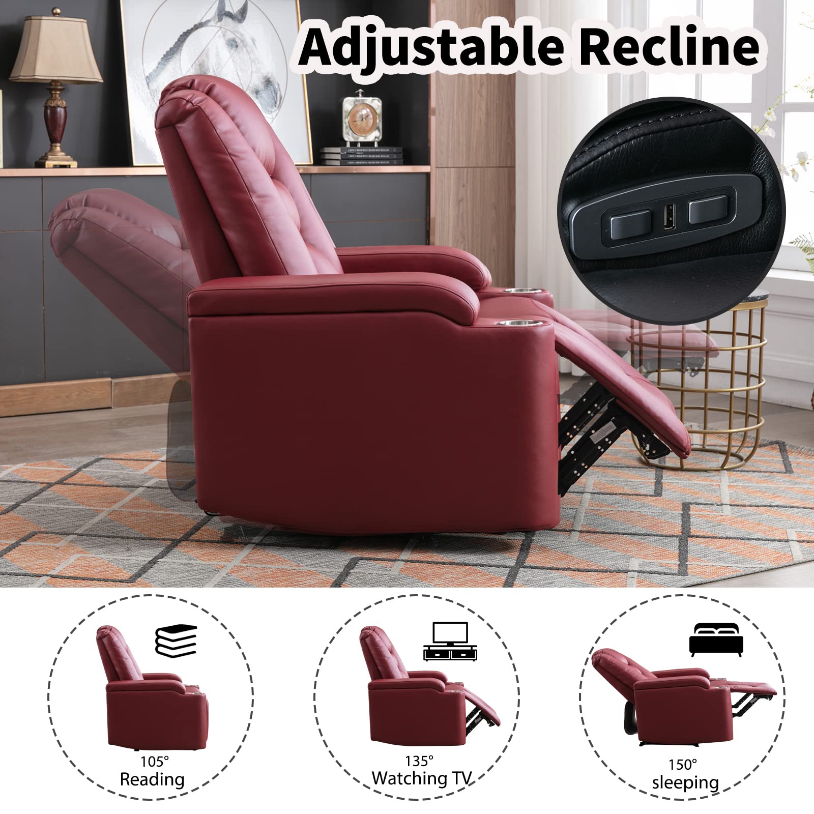 Amazon｜ANJ レッド パワー リクライニングチェア 電動ホームシアター