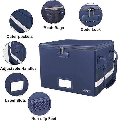 Miniatura 13 de ENGPOW - Caja ignífuga con cerradura, organizador de almacenamiento con cremalleras, caja de documentos ignífuga plegable con asa, caja de seguridad