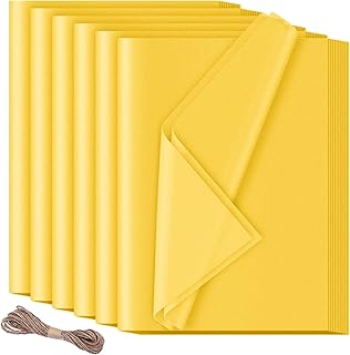 60 hojas de papel de seda, material de embalaje, 50 x 70 cm, papel de regalo amarillo, papel de seda HXJDAM amarillo, papel de seda para envolver regalos, manualidades, cumpleaños, Halloween