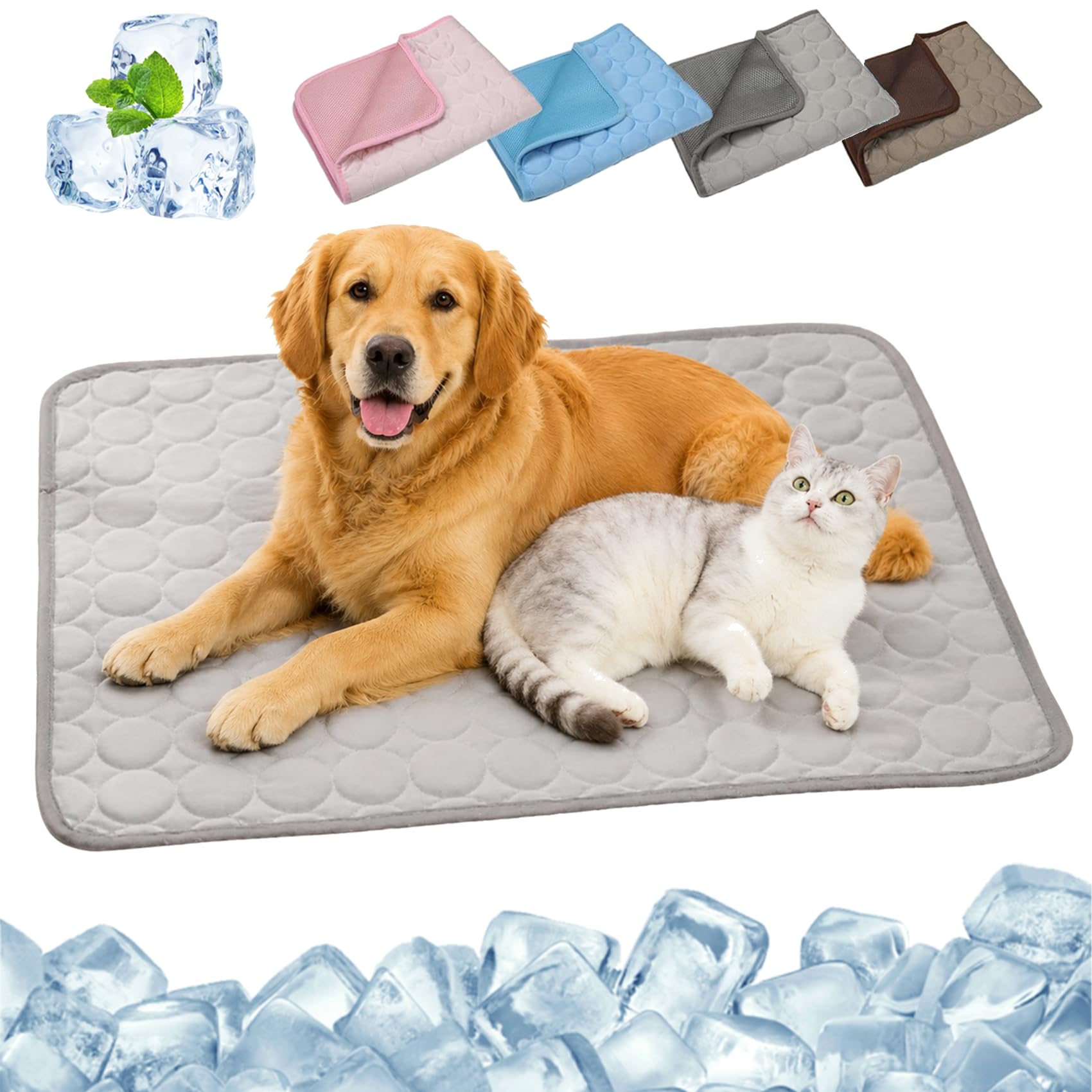 Kühlmatte Hund, Sommer-Kühlmatte, wasserdichte, rutschfeste, SelbstküHhlende Matte für Haus & Ausgehen (Grau,XL)