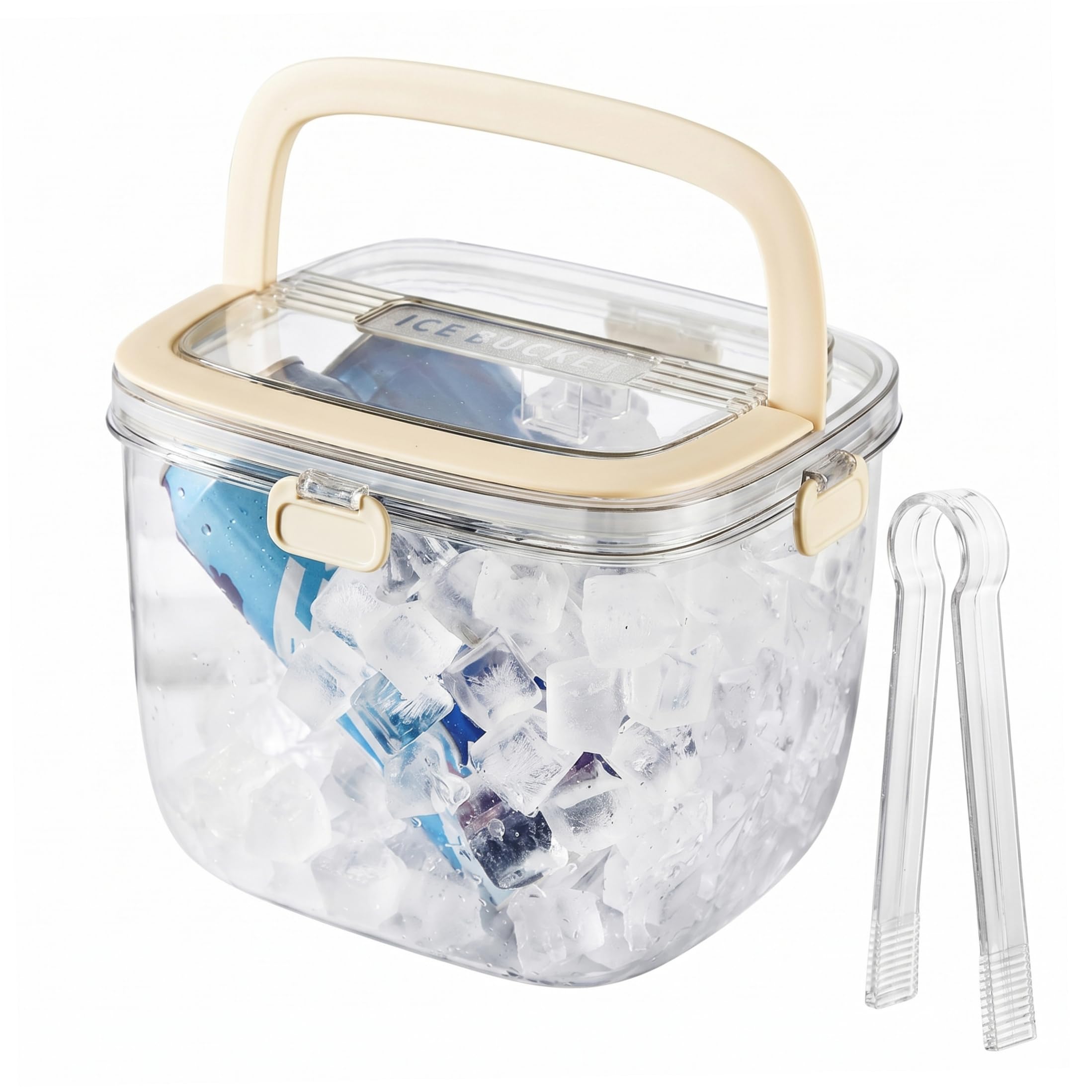 Gemuseeee Ice Bucket For Freezer, Large Freezer Ice Bin With Insulated Layer & Ergonomic Handle - Includes Tongs, Beige bucket for, bin for, holder for, cube