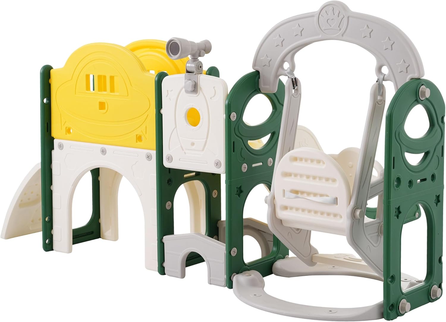 Toddler Slide and Swing Set 8 in 1, Kids Playground Climber Slide Playset with Basketball Hoop Freestanding Combination for Babies Indoor & Outdoor (Yellow)