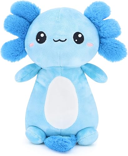 Axolotl - Lindo animal de peluche de ajolote rosa, peluche suave Kawaii, juguete de peluche, regalo para decoración de niñas y niños (azul)