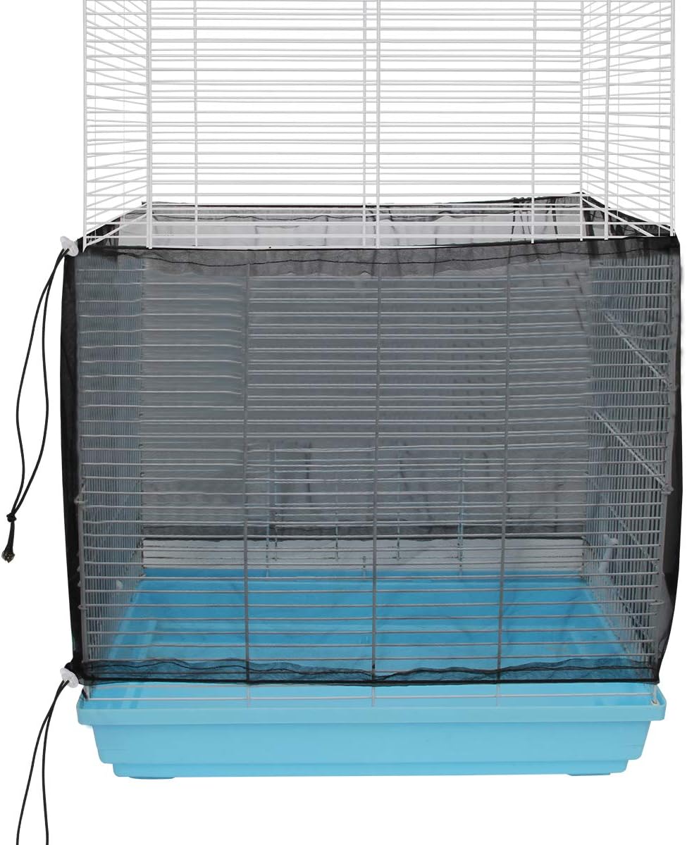 Coitak Bird Cage Seed Catcher, Large Size Nylon Mesh Bird Cage Cover, Parrot Mesh Net Cover, Bird Cage Skirt Black