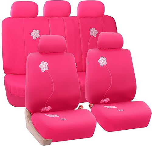 TLH Juego completo de fundas de asiento florales para automóviles, banco dividido compatible con bolsa de aire, accesorios de automóvil de color