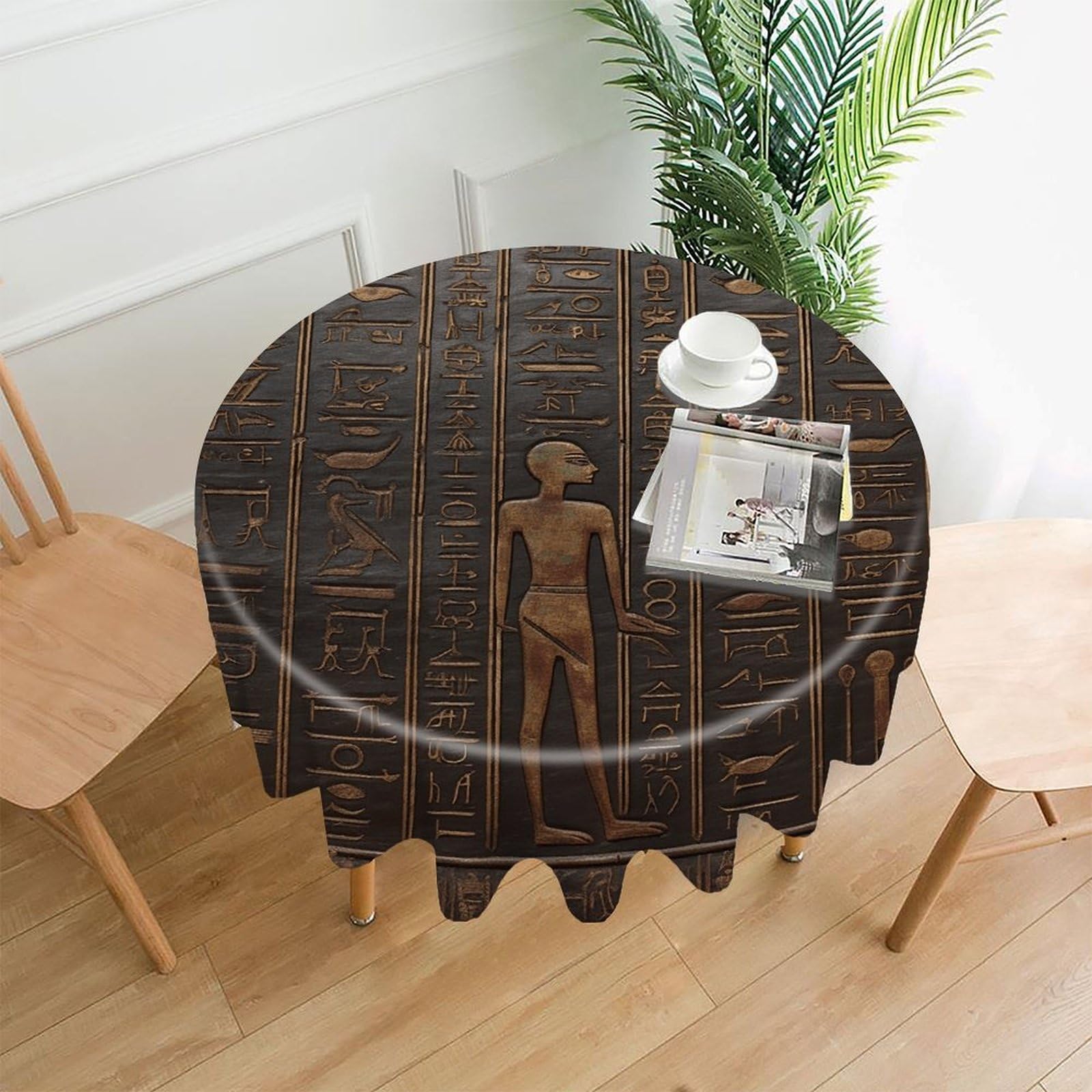 FekiLoot Ancient Egyptian Hieroglyph Round Tablecloth Cover 60 Inch Wrinkle Free Washable Polyester Fabric Table Cover Decorative Round Table Cloth for Home Dining Kitchen Party Farmhouse