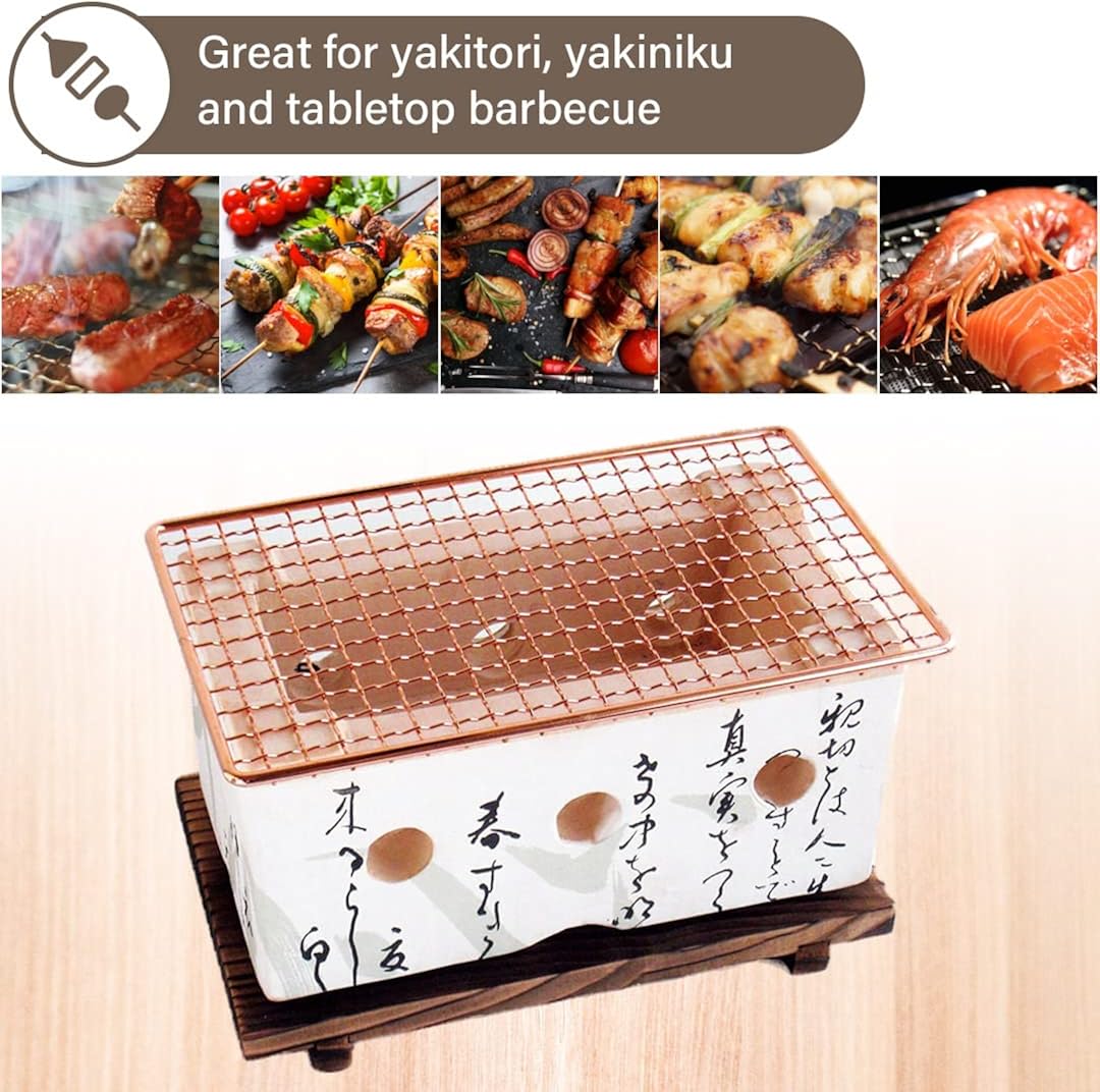 Buy TIKUSAN Table Top Charcoal Grill, Shichirin with Wire Mesh Grill and Wooden Base Made in