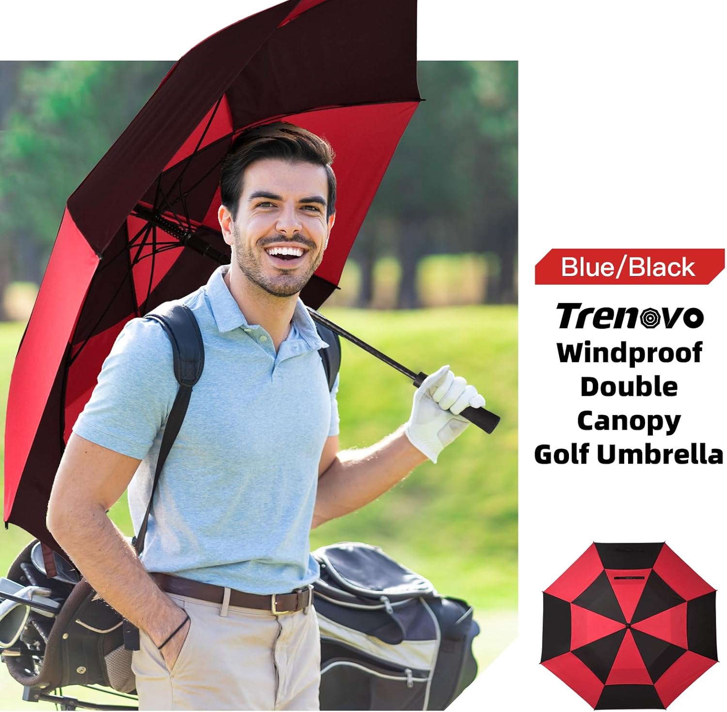 Extra Large/Standard Golf Umbrella, Auto Open Ventilated Double Canopy, Windproof Waterproof Stick Umbrella for Adults, Kids, Business, Home & Outdoor Enthusiasts