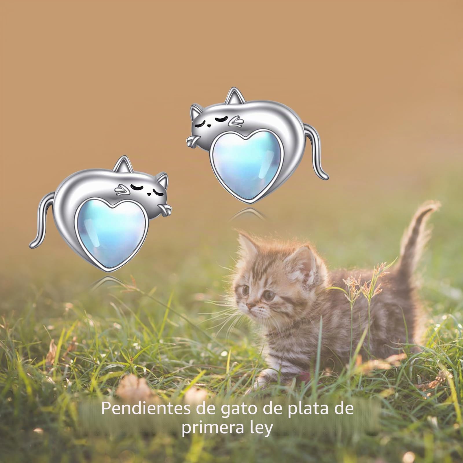 AXELUNA Pendientes de gato o perro, de plata de ley, con piedra lunar, diseño de gato, bonitos aretes de tuerca de animales, regalos de joyería para mujer, talla única, Plata de ley, Piedra lunar