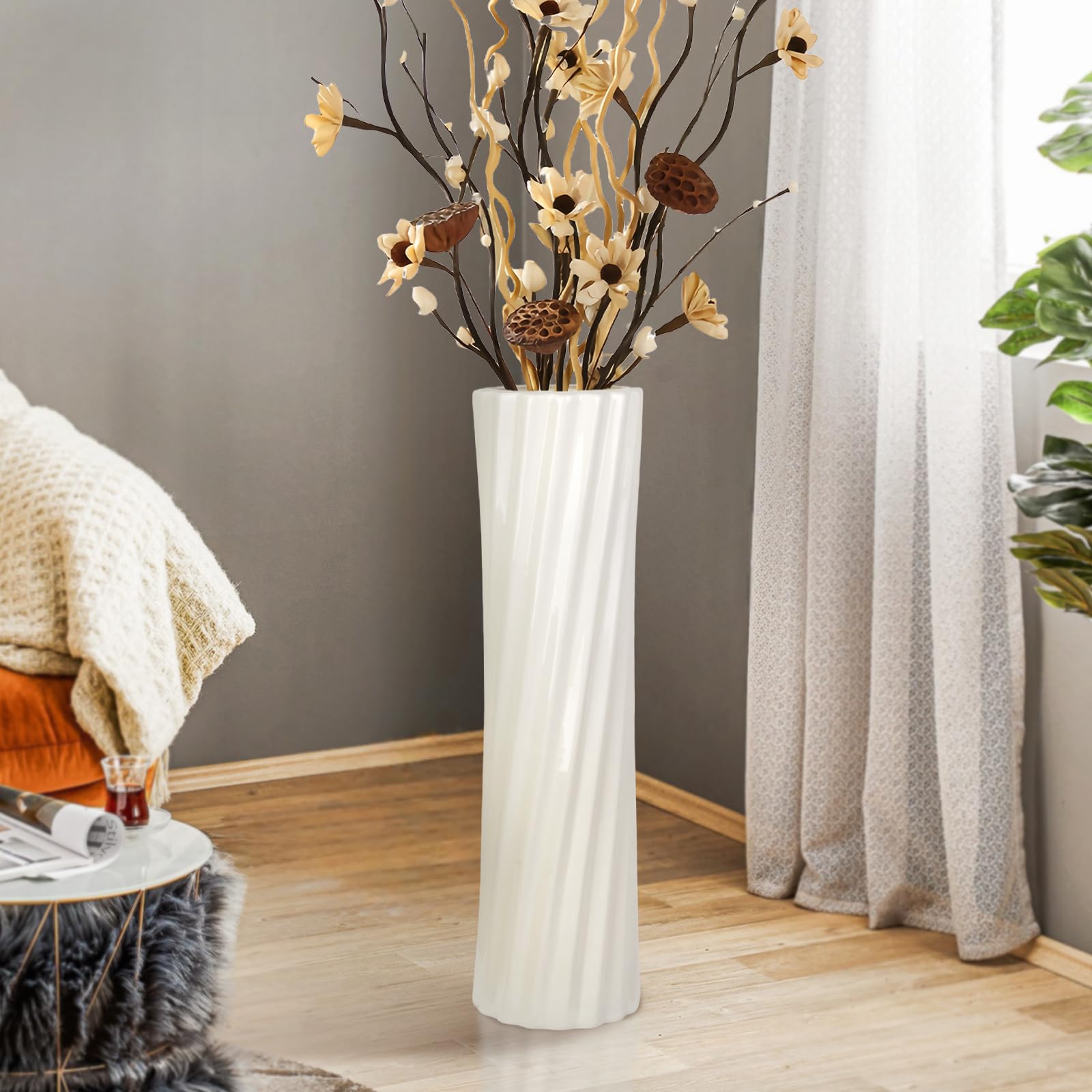 white ceramic floor vase for pampas grass,22.8 inch tall floor vase, large flower vases for home decor, centerpiece,living room and other spaces,minimalist decorative