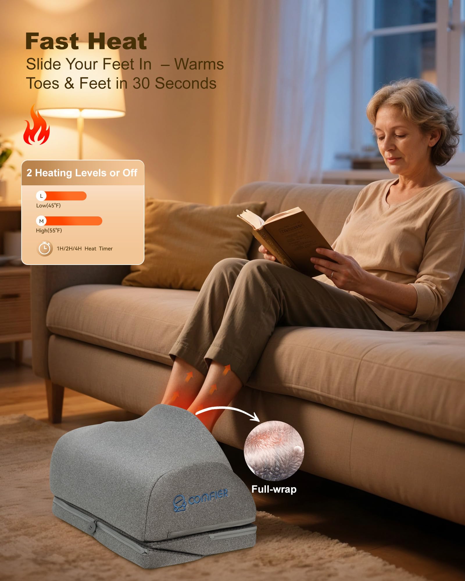 COMFIER Poggiapiedi da Scrivania con Riscaldamento e Vibrazione, Massaggiatore Piedi Regolabile in 3 Altezze, Funzione Ergonomica e Massaggio per Ufficio, Sedia da Gioco e Ufficio Domestico