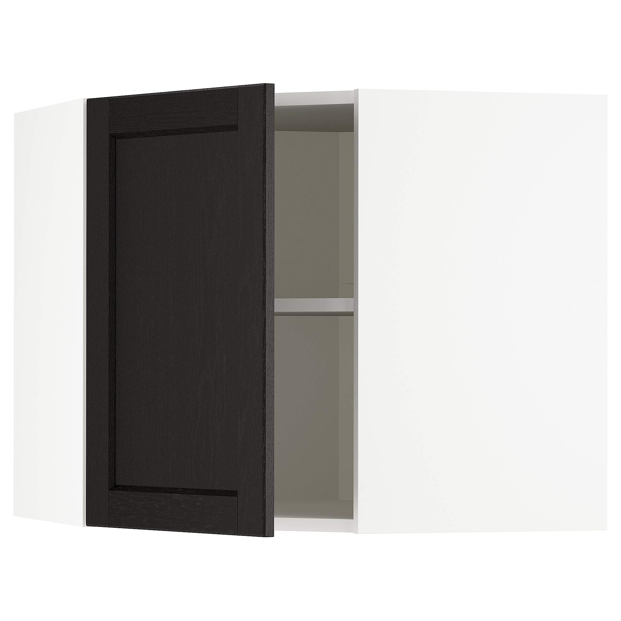 Meuble d'angle mural METOD blanc et noir Lerhyttan 68x60 cm avec étagères de rangement