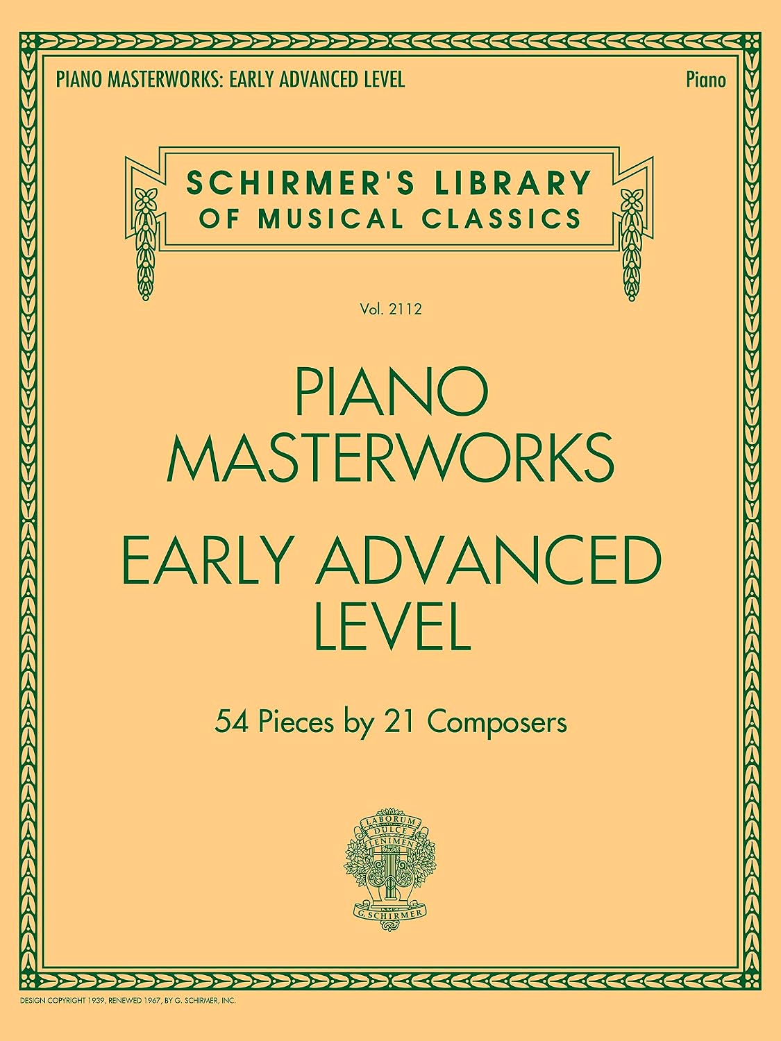 Piano Masterworks – Early Advanced Level – Schirmer's Library Volume 2112 | Classical Sheet Music Collection | Piano Songbook for Advanced Players and Music Teachers