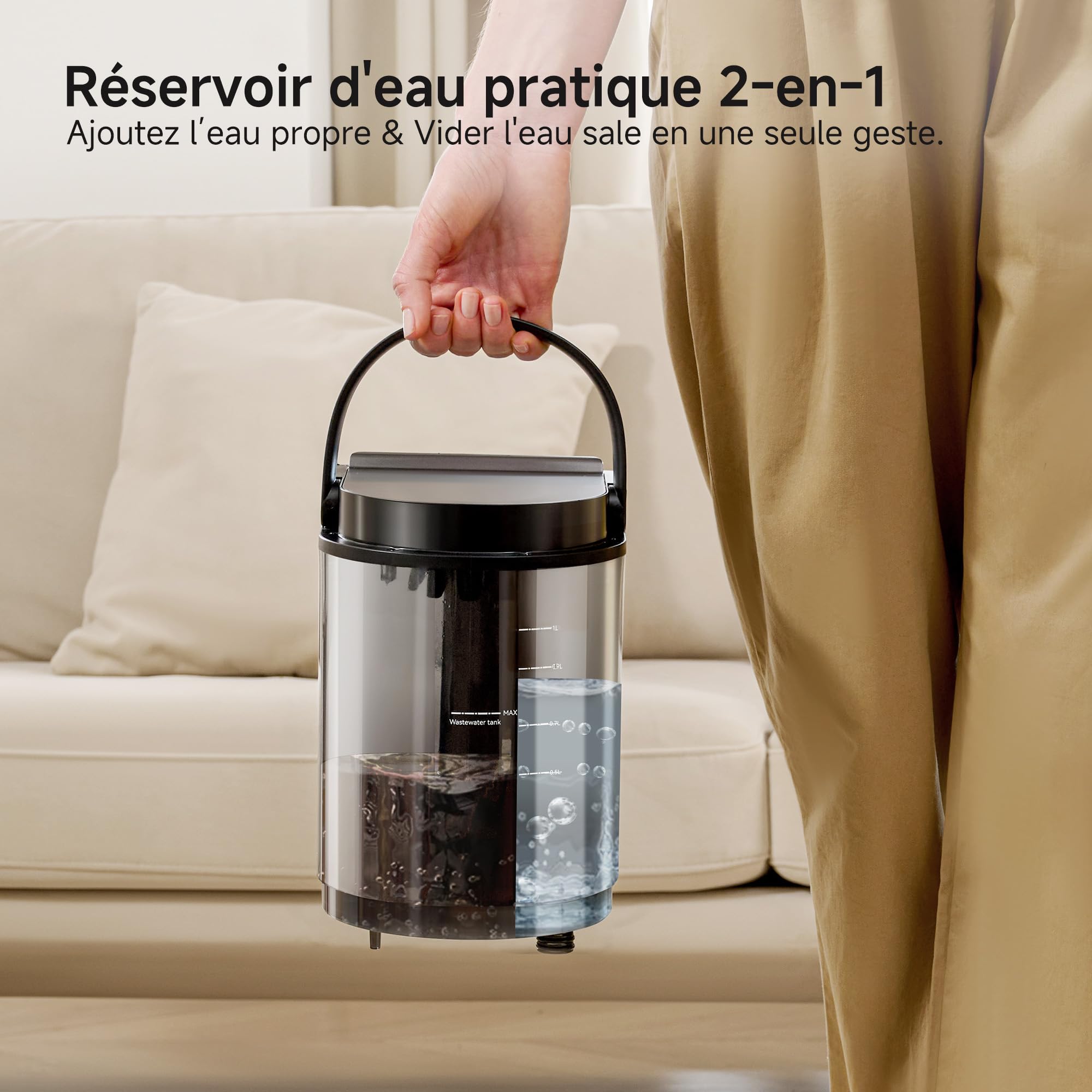 Uwant B400 Vapeur et Chauffage Shampouineuse Canapé Professionnel ，Aspiration Puissante 18Kpa，Portable avec 4 Accessoires,Nettoyeur Canapé Tissus 2-en-1 pour Tapis Set of 1,Meubles, Tissus, Voiture