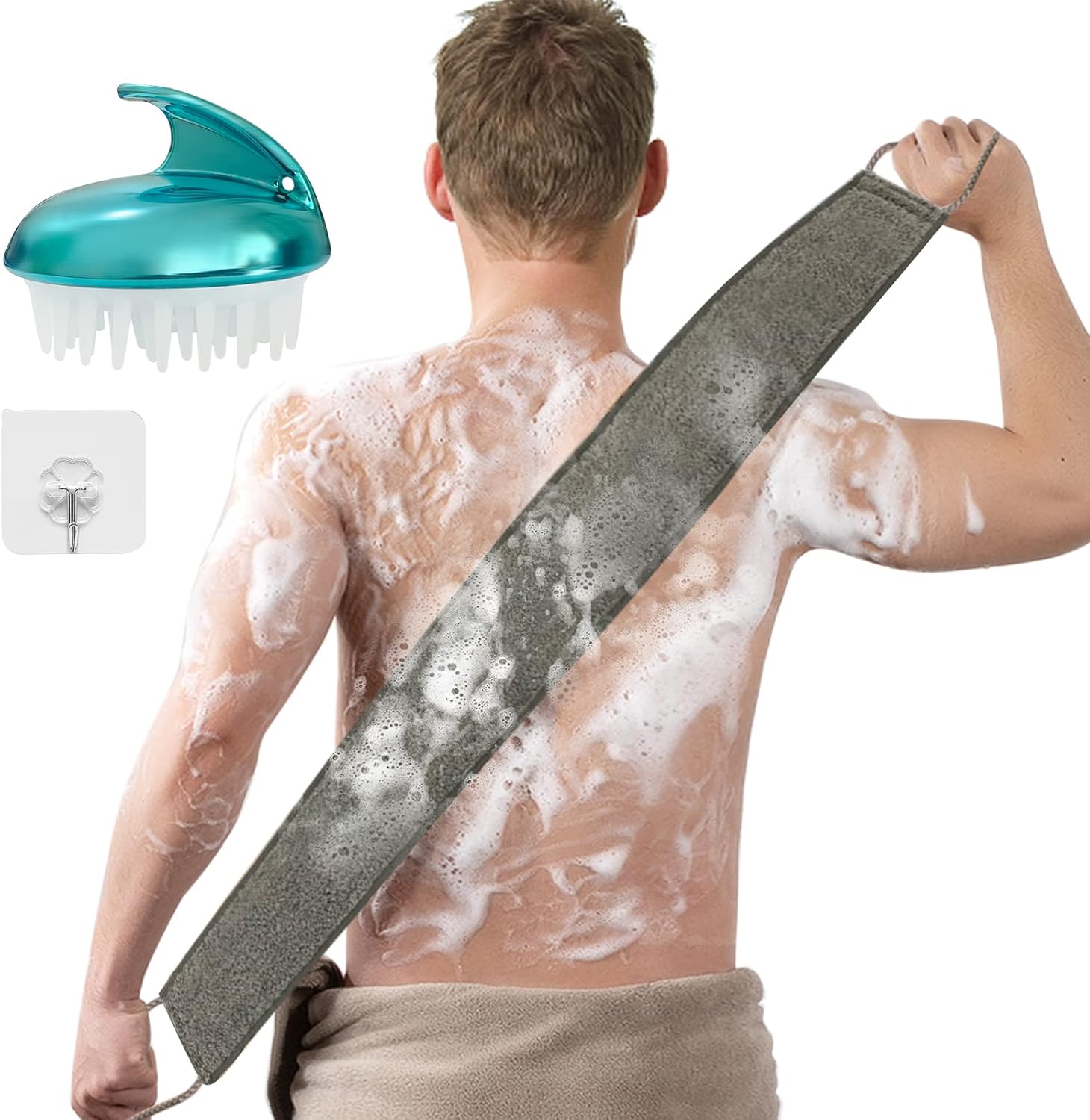 Depurador de espalda de lufa, depurador de espalda exfoliante de 35.4 pulgadas para baño y ducha, para hombres y mujeres, limpiador Luffa para