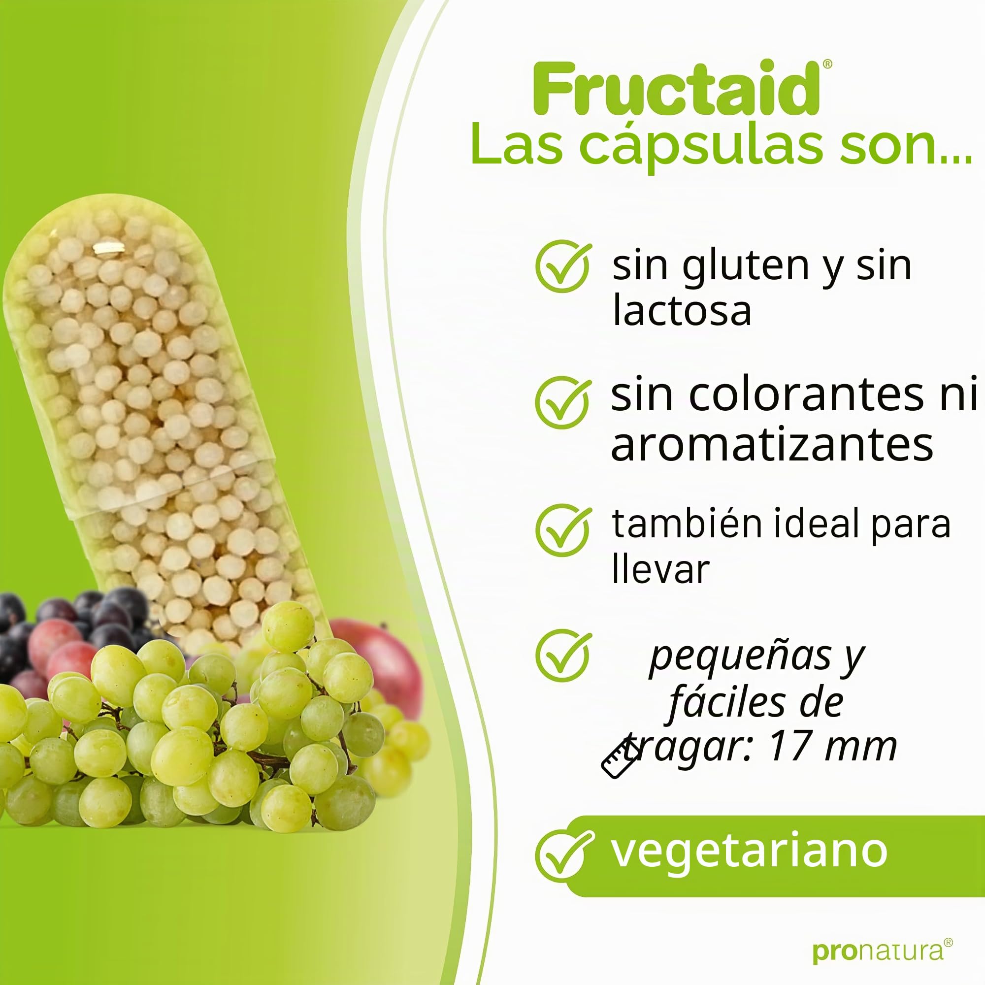 pro natura Fructaid – 120 cápsulas para intolerancia a la fructosa, suplemento para la prevención y el alivio de la mala absorción de fructosa indigestión