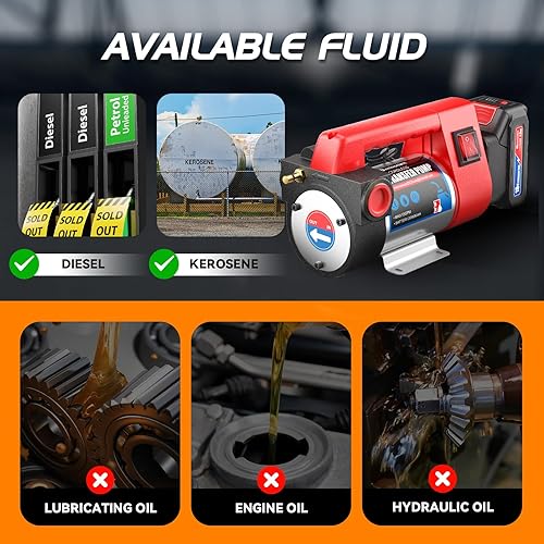 Miniatura 7 de Mxmoonant Kit de bomba de transferencia de combustible, bomba de transferencia diésel alimentada por baterías, bomba autocebante portátil de 12 GPM