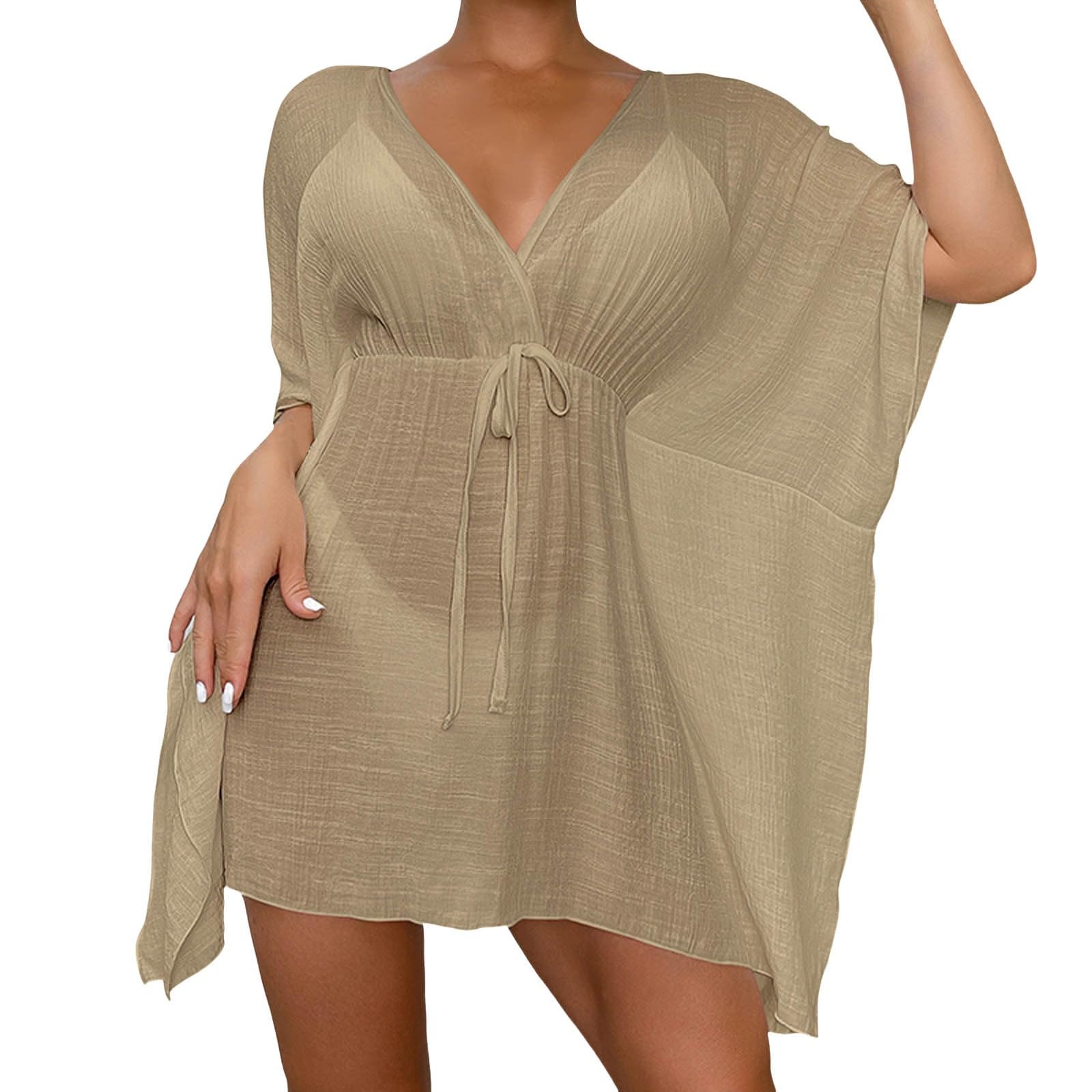 Genérico Mujer Vestido Corto de Playa Pareos y Camisola de Playa Mujer Sexy Verano Túnica Ropa Traje de Baño Bikini Cover Up Color Sólido Blusa Tops Suelto