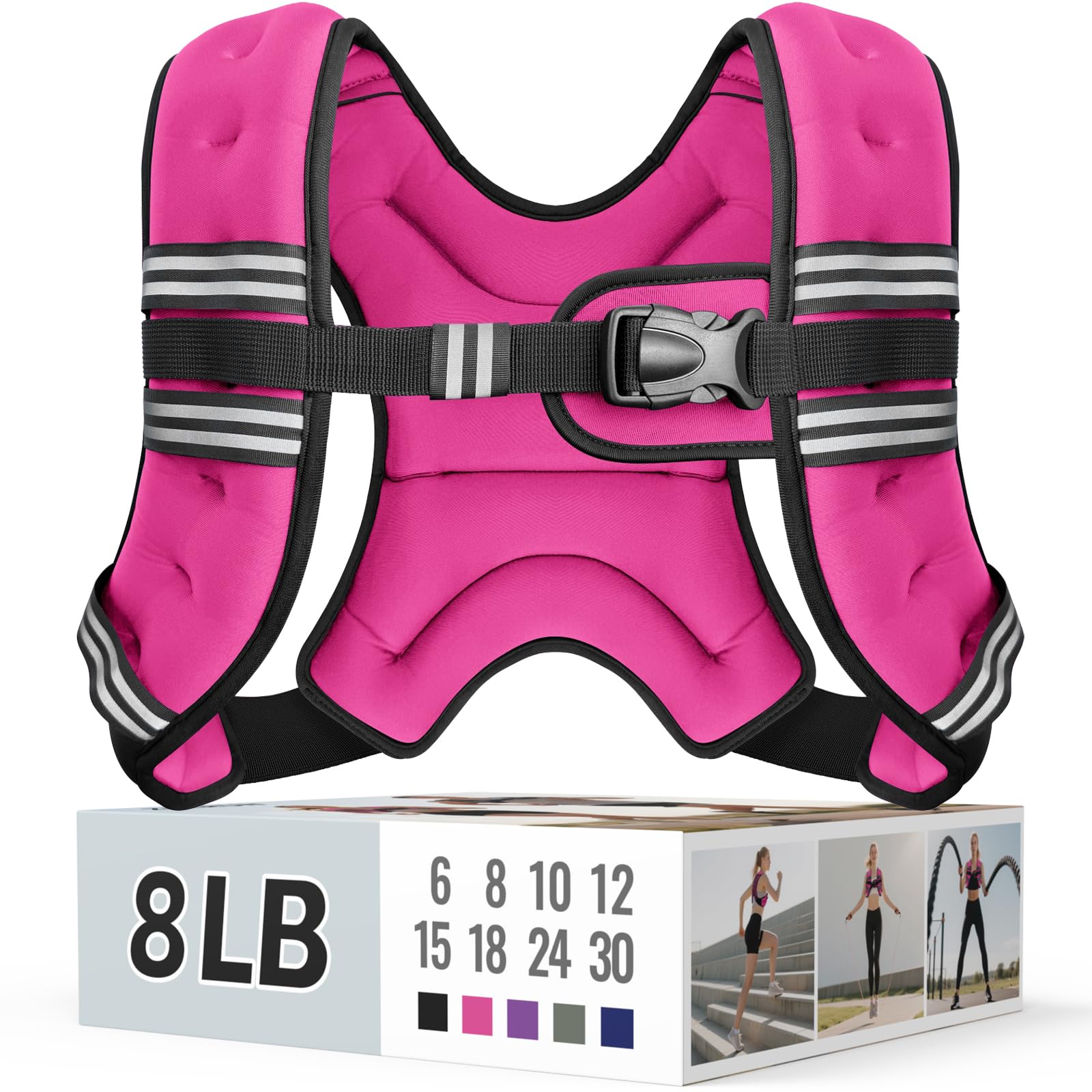 Photo 1 of Zeerun Weighted Vest, 6lb/8lb/10lb/12lb/15lb/18lb/20lb/24lb/30lb for Men Women, Reflective Stripe Adjustable Buckle, Comfortable Durable Rucking Vest for Walking Running Strength Training, 8LBS-Pink
