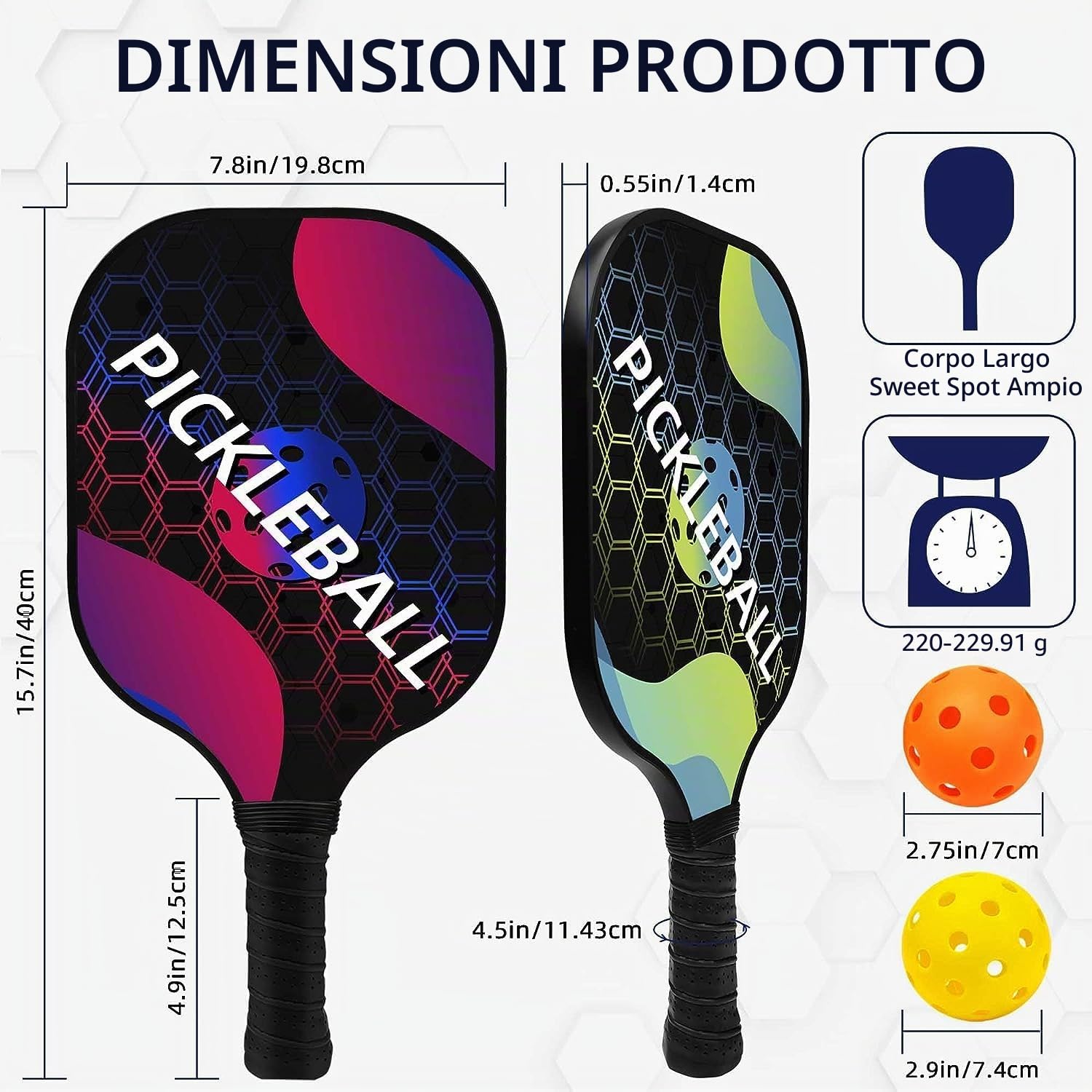 Pickleball Set, Racchetta da Pickleball Paddles Set di 2/4 con 4 Palline, 1 Borsa Portatile