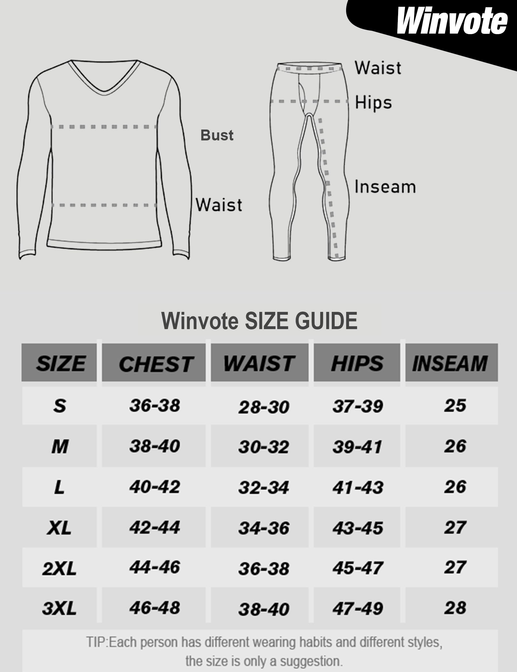 Winvote Paquete de 3 ropa interior térmica para hombre, forro polar, suave y cálida, capa base para clima frío