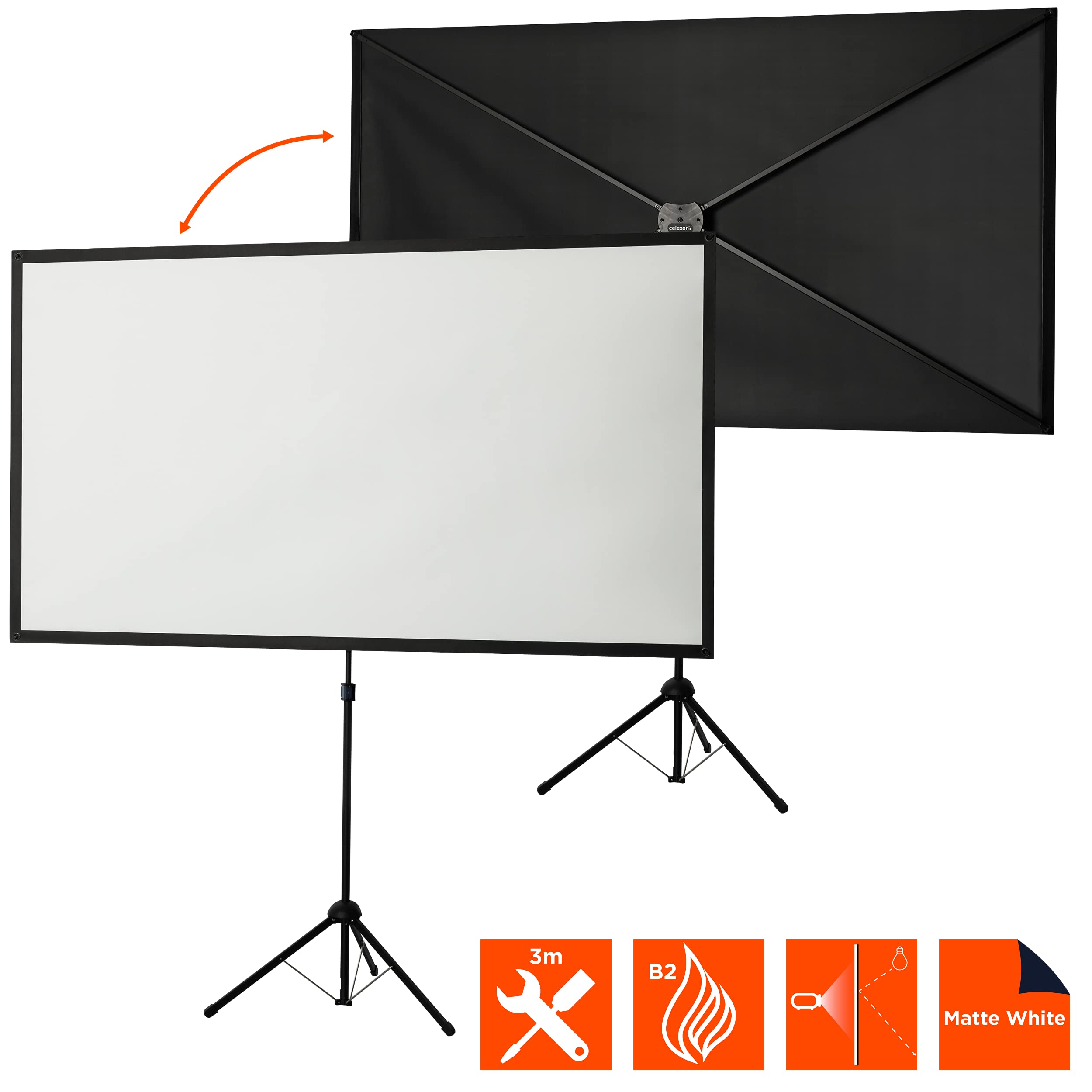 celexon Ultralightweight Stativ-Leinwand 80" | 177x100 cm 16:9 | leichte & kleine tragbare 4K, Full-HD-Projektionslösung für Mobile Heimkino- & Outdoor-Beamer | Standfuß + Transporttasche