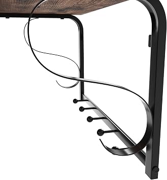 VASAGLE Coat Rack Wall Mount, Wall Hooks with Shelf, Hanging Rail, 5 Hooks, for Entryway, Bathroom, Laundry Room, Rustic Brown and Black ULCR11BX
