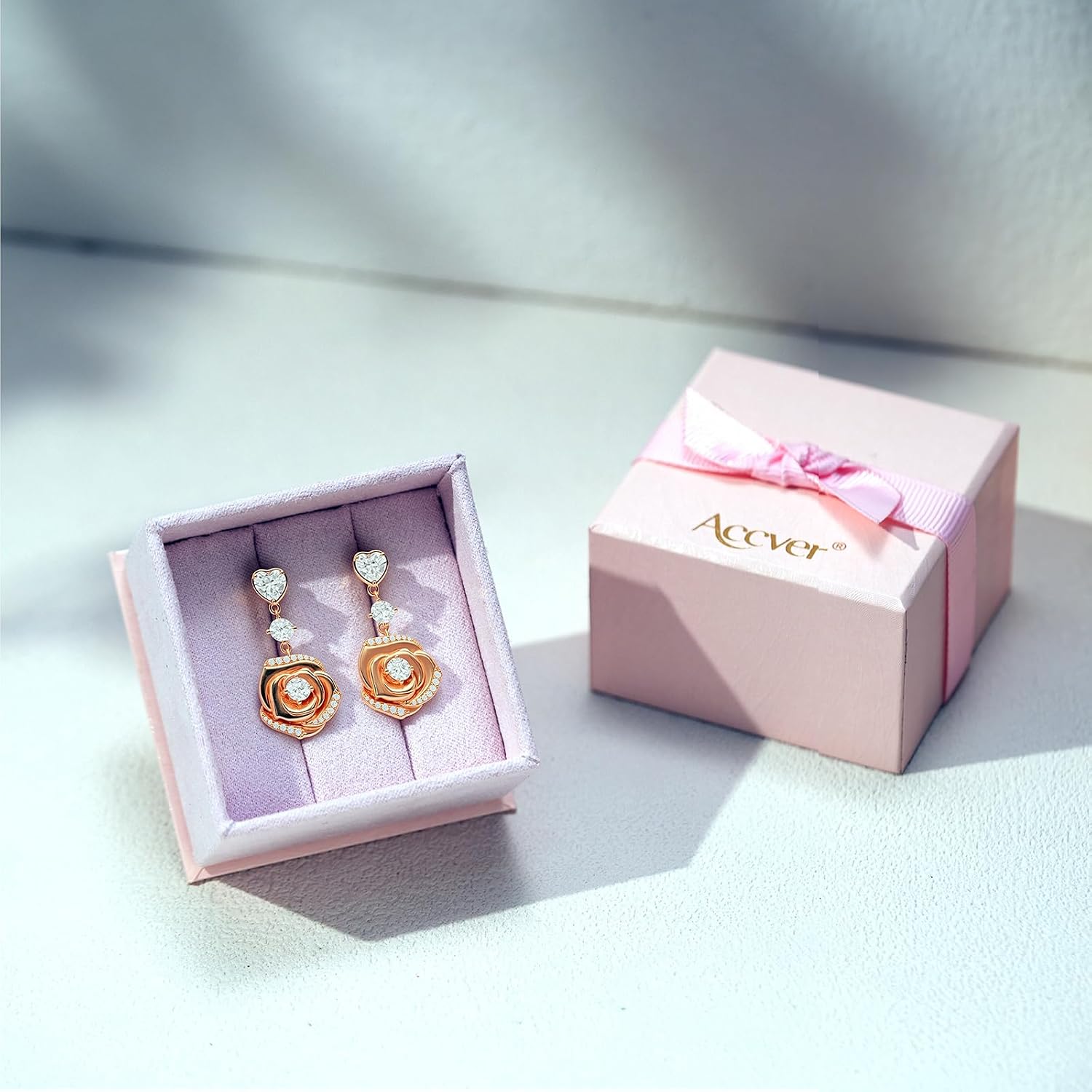 18K Gold Plated Over Sterling Silver Rose Flower Earring For Woman -Birthstone Dangle Earring Jewelry Birthday Gifts for Women,Girlfriend,Wife,Mom