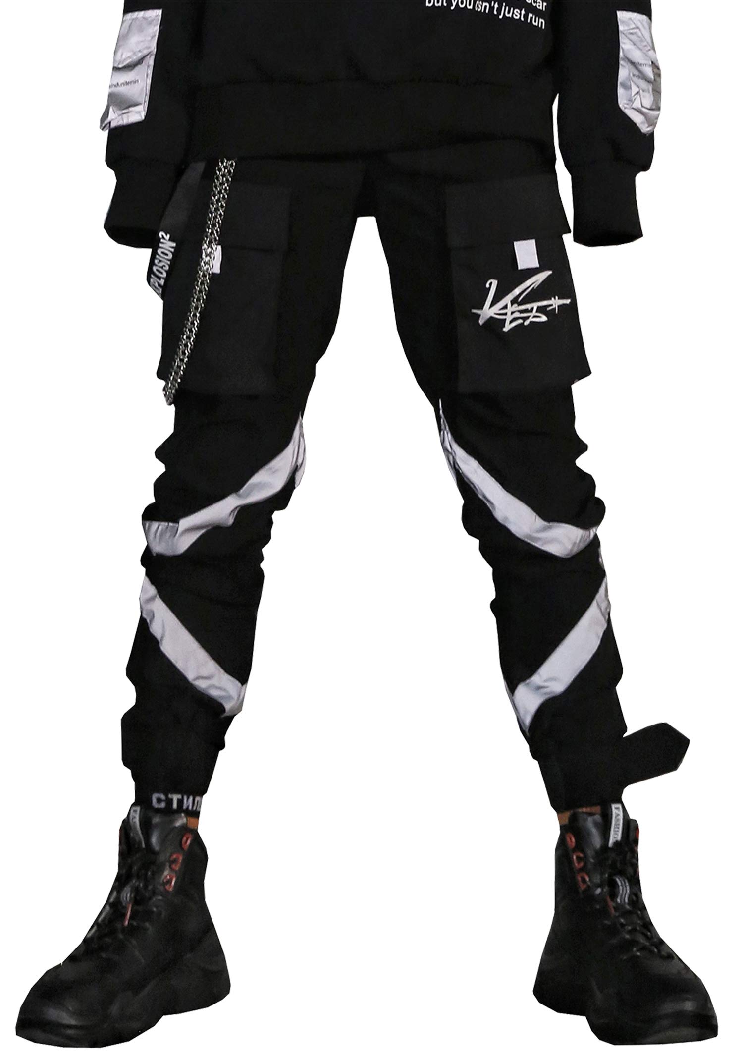 MOKEWEN Men's Drawstring Jogger Pants - Elastic Waist Tech Sport Pants, Asian Sizing (Large)