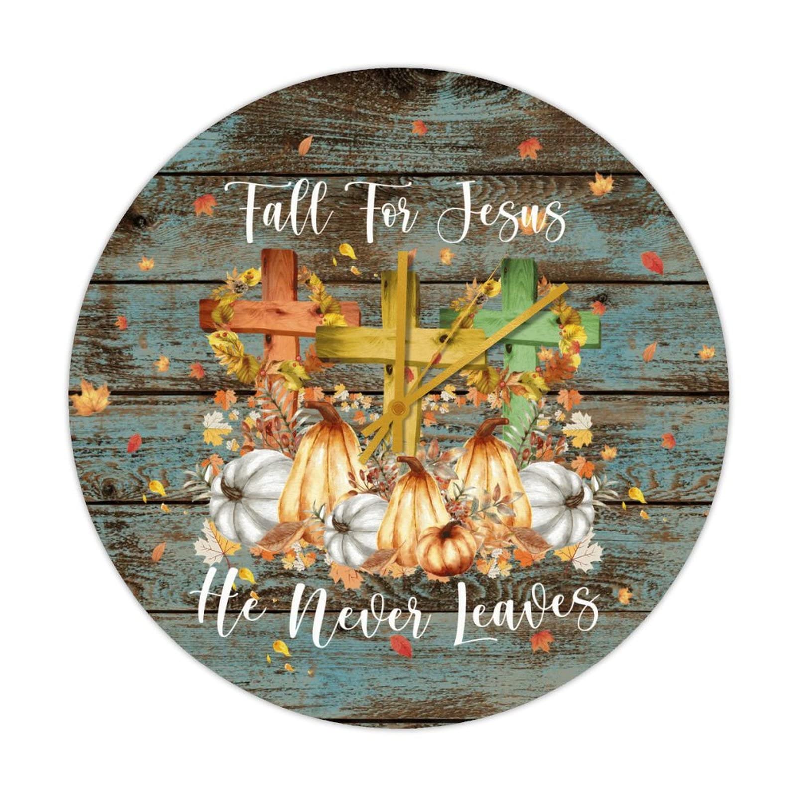 Horloge d'automne Jésus bois rustique suspendue 38cm