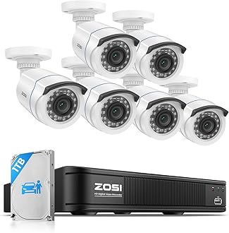 ZOSI 3K Lite Home Security Camera System with AI Human Vehicle Detection, 8CH DVR Recorder and 6 x 1080p Wired CCTV Bullet Cameras Outdoor Indoor, 80ft Night Vision, Remote Access (1TB Hard Drive)