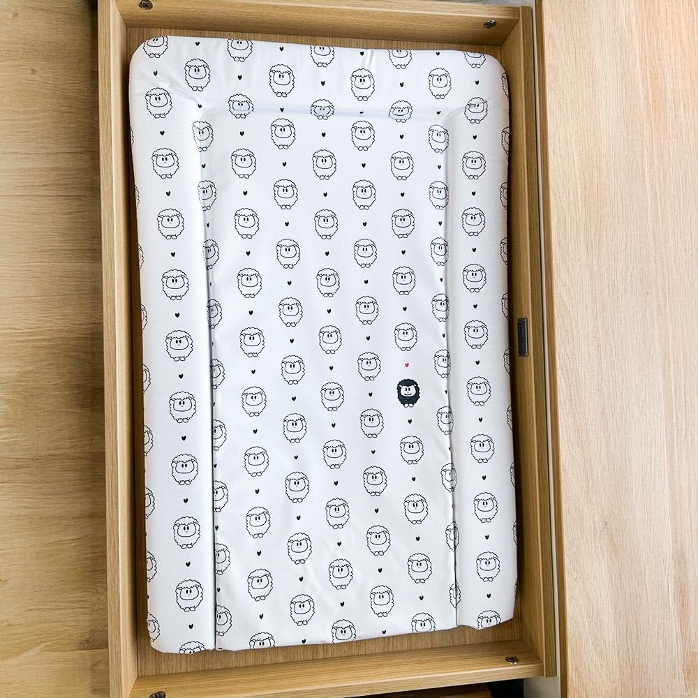 Callowesse Baby Changing Mat 76x45cm. Waterproof, Wipe Clean, Raised Edges, Portable and Foldable – One Black Sheep