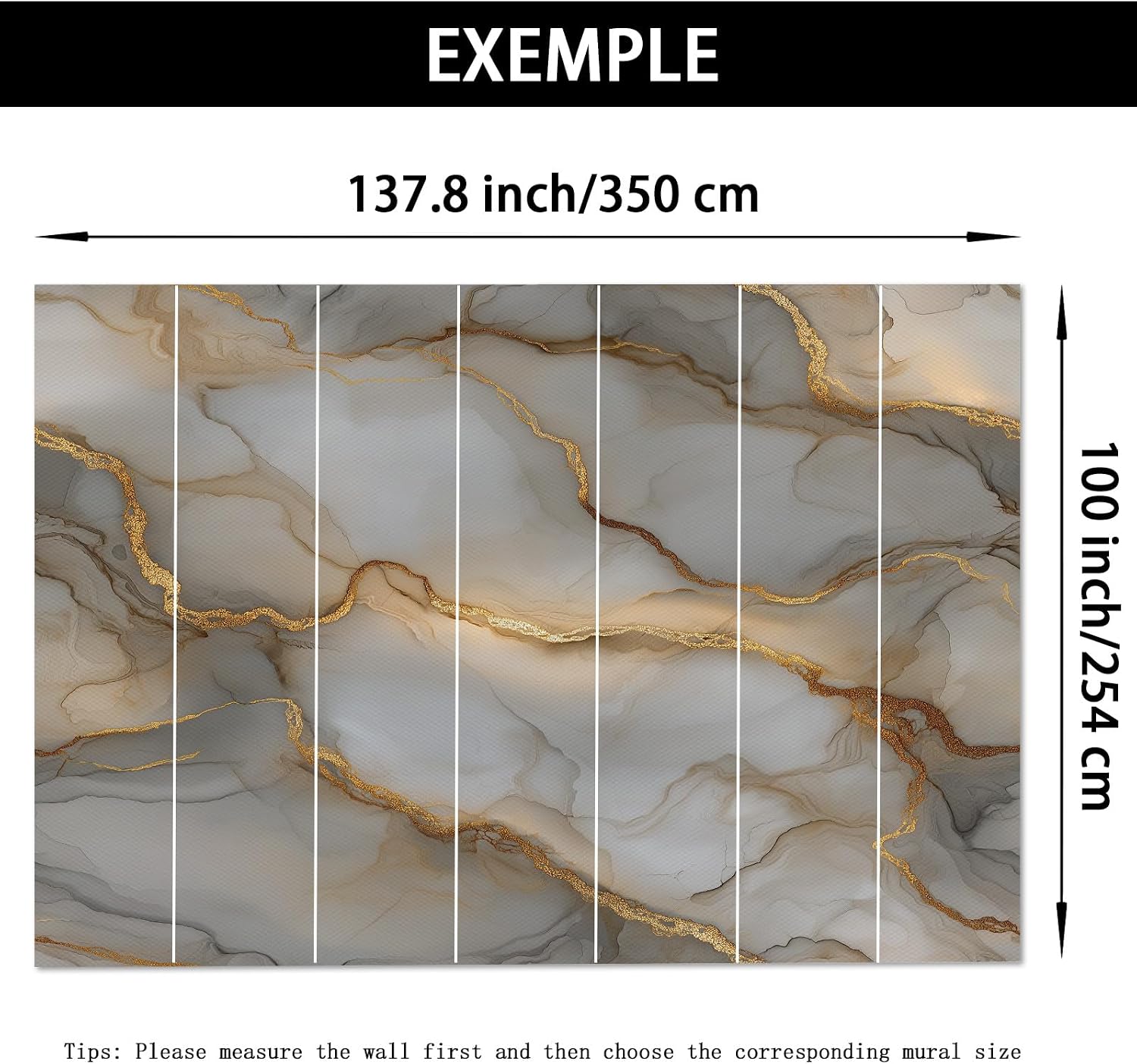 White Gold Marble Wall Mural, 78.7" x 78.7" Mural, Luxury Marble Wallpaper Murals for Bedroom, Abstract Modern Murals Poster Hd Photo for Living Room Home Decor (Peel and Stick)